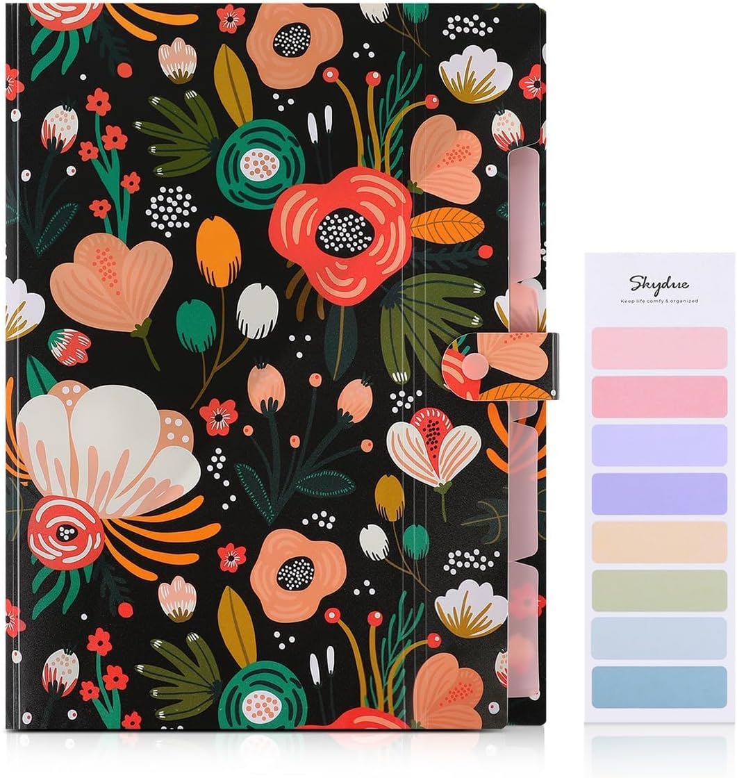 Alternative view of SKYDUE Expanding File Folder with 5 Pockets, Floral Accordion File Organizer for Important Document, Portable Receipt Paper Organizer, School Office Supplies Black