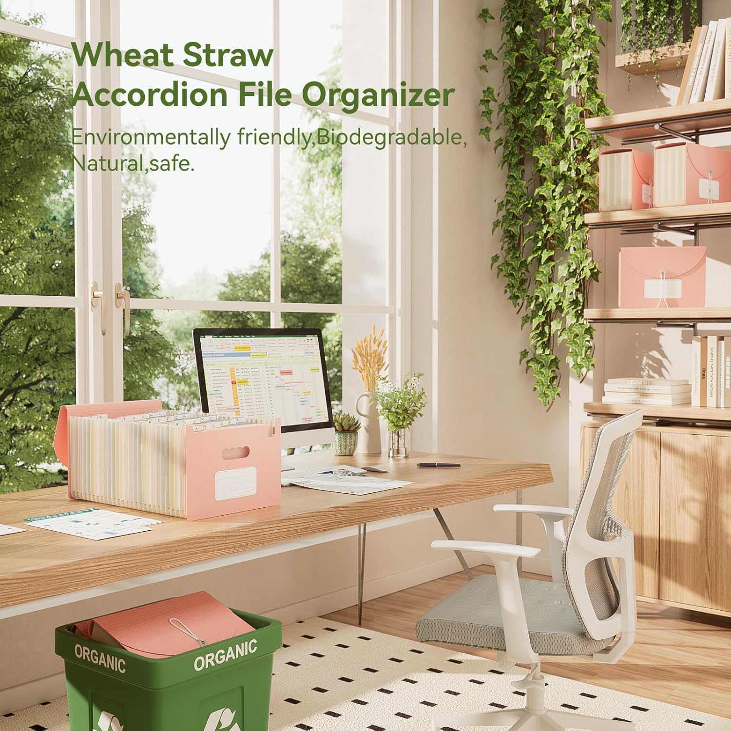 EcoStash Wheat Straw Accordion File Organizer, 26 Pockets Expanding File Folder, Monthly Bill Receipt Organizer with A-Z Tabs, BPA Free, Letter/A4 - Strawberry Pink