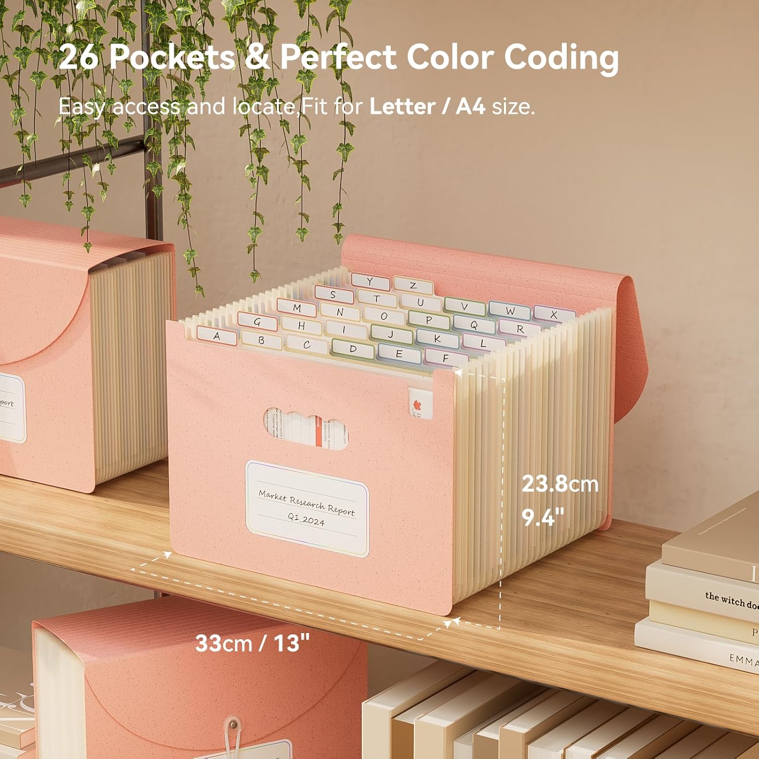 Alternative view of EcoStash Wheat Straw Accordion File Organizer, 26 Pockets Expanding File Folder, Monthly Bill Receipt Organizer with A-Z Tabs, BPA Free, Letter/A4 - Strawberry Pink