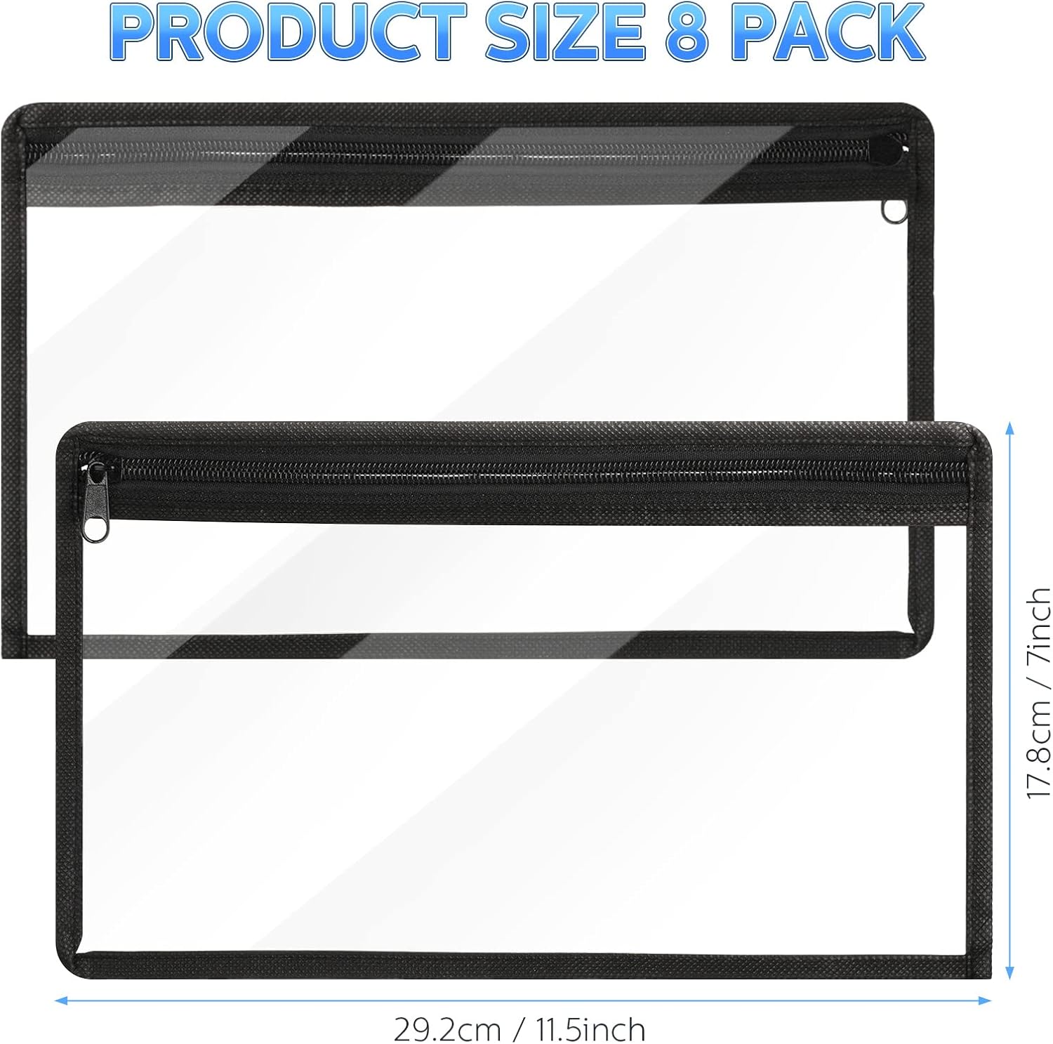 Outus 8 Pcs Clear Zipper Pouches Pencil Pouches PVC Makeup Pouch Envelopes Folder Storage Multi Purpose Pouch Document File Organization Bags, Office Supplies (Black Edging,11.5 x 7 Inches)