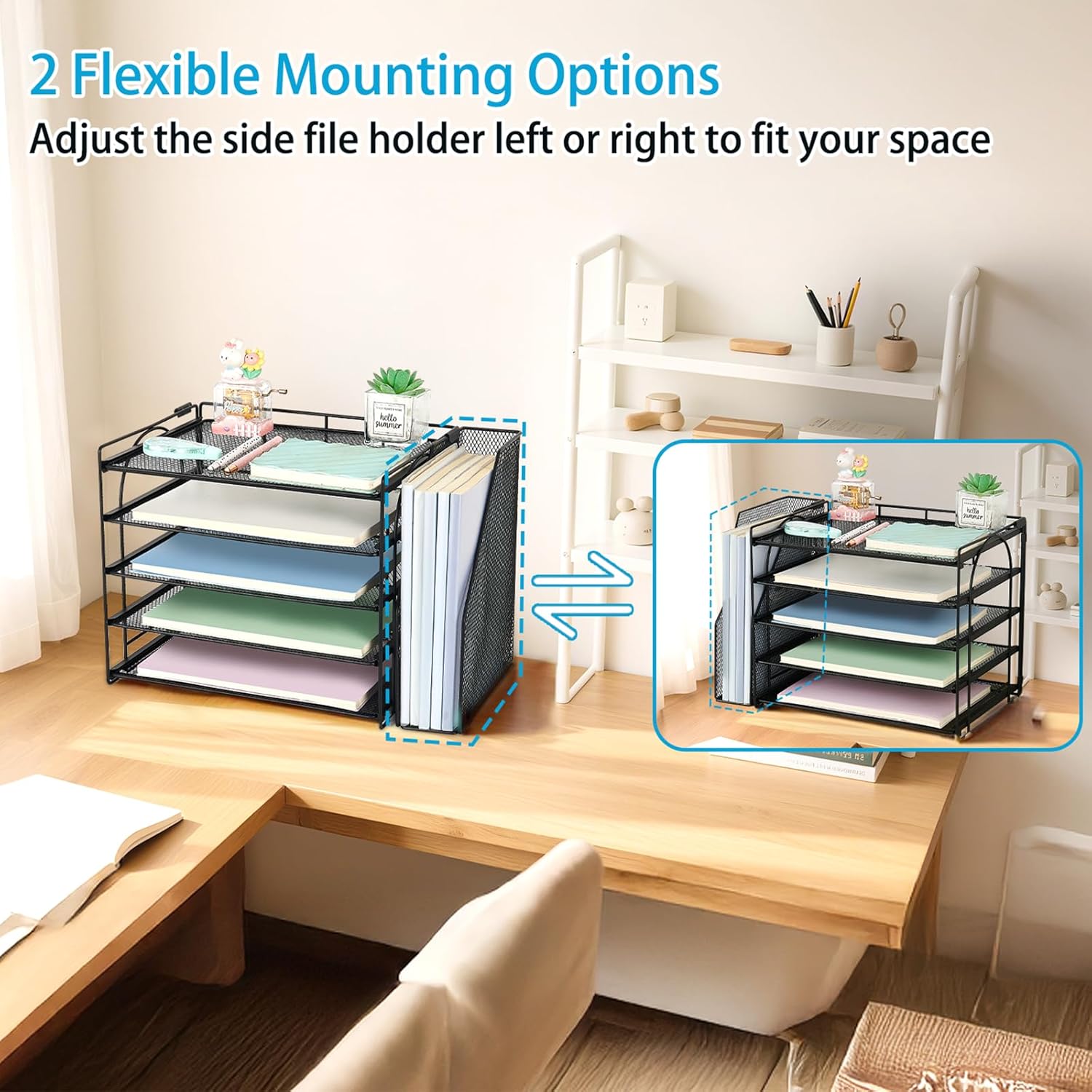 Alternative view of AUPSEN Desk Organizers and Accessories, 5-Tier Desktop Paper File Organizer with Removable File Holder, Desk Accessories & Workspace Organization for Home Office Supplies (Black)