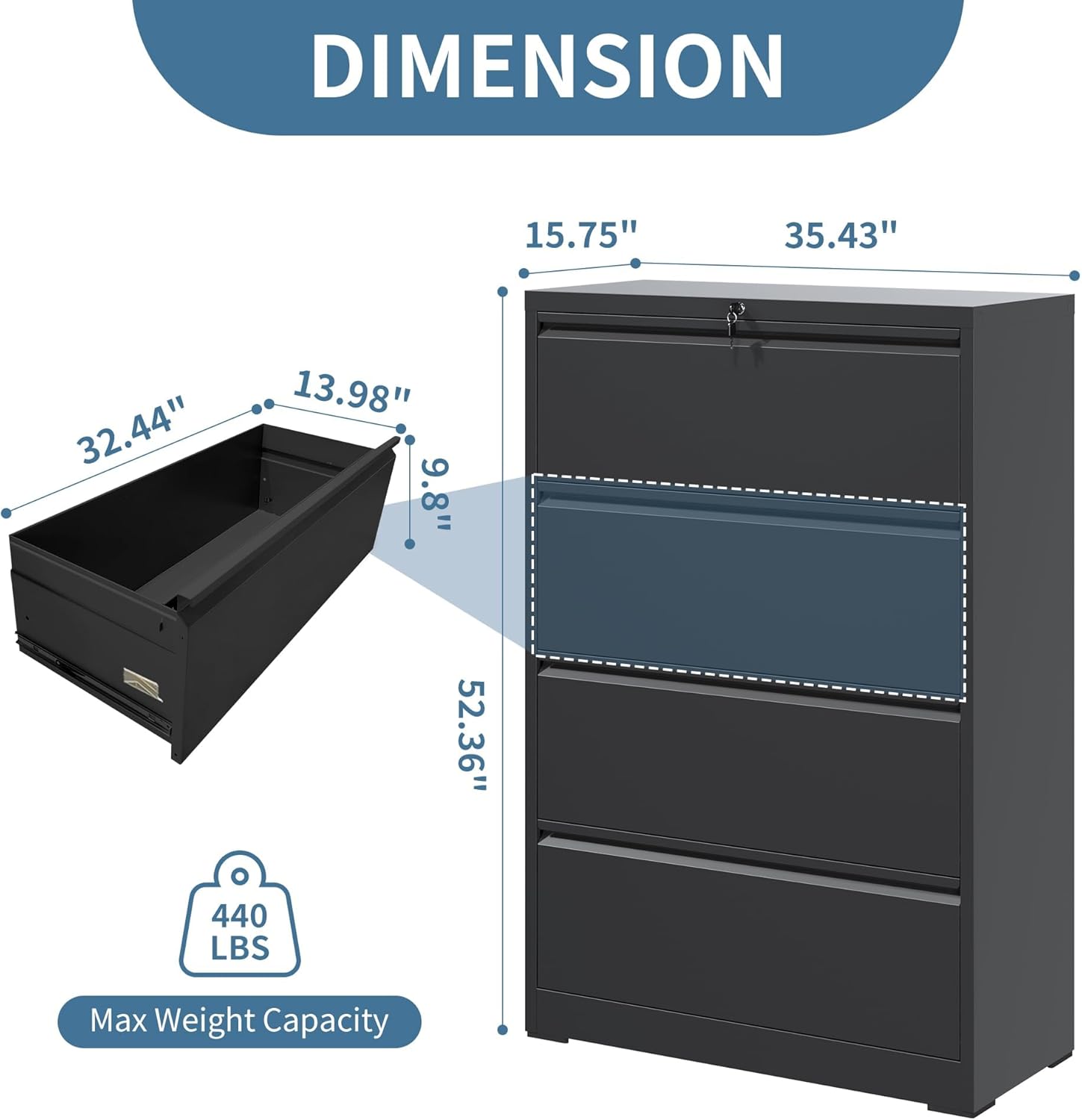 Alternative view of AQY 4 Drawer File Cabinets with Lock,Metal Lateral File Cabinets for Home Office,Steel Wide Filing Organization Storage Cabinets for Hanging Files Letter/Legal/F4/A4 Size Assembly Required(Black)