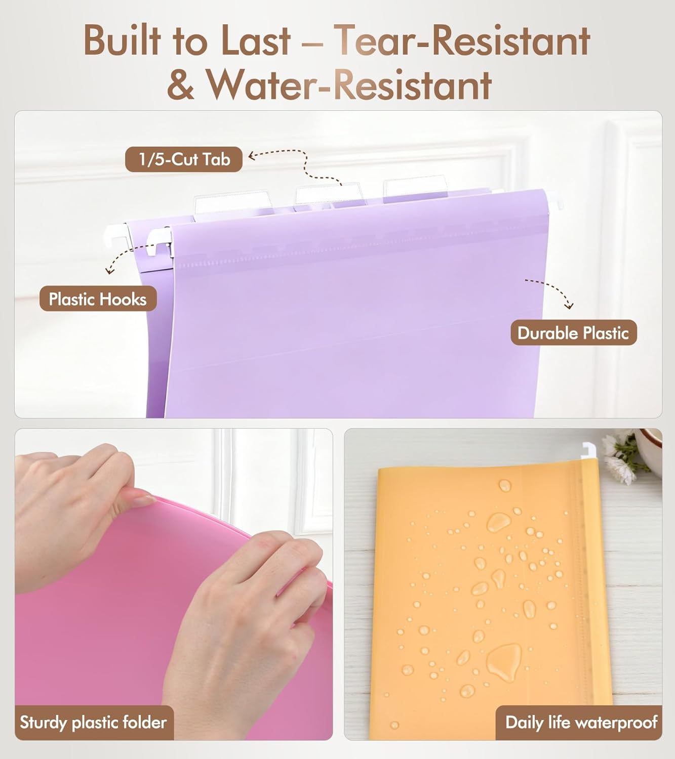 Alternative view of Plastic Hanging File Folders Letter Size, Colored Hanging File Folders with Tabs, Durable Waterproof Plastic Hanging Folders for Filing Cabinets, Office, School & Home Organization (15, Pastel)