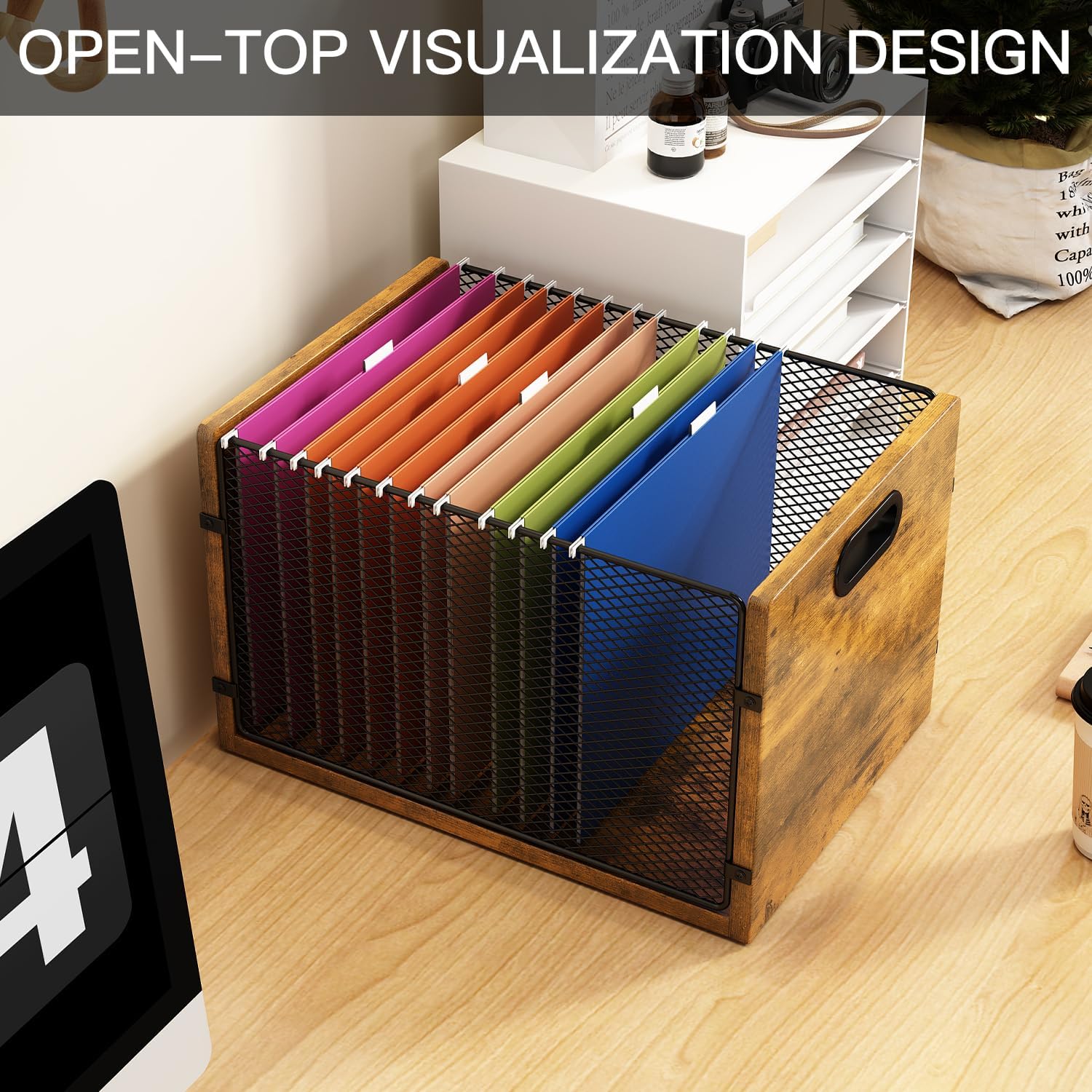 Alternative view of Hanging File Folder Organizer Filing Box with Handles File Organizer Holder for Desk Space-Saving Storage Bin for Letter Size – Open Design for Quick Access & Efficient Organization