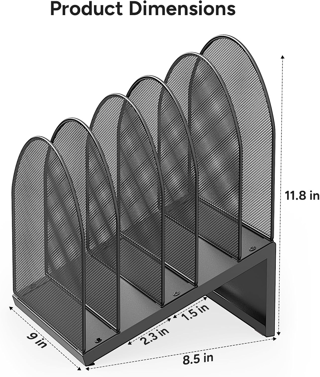 Alternative view of OUTIOE 5-Section Desk File Organizer, Metal Mesh Folder Organizer for Documents, Mail & Office Papers (Black)