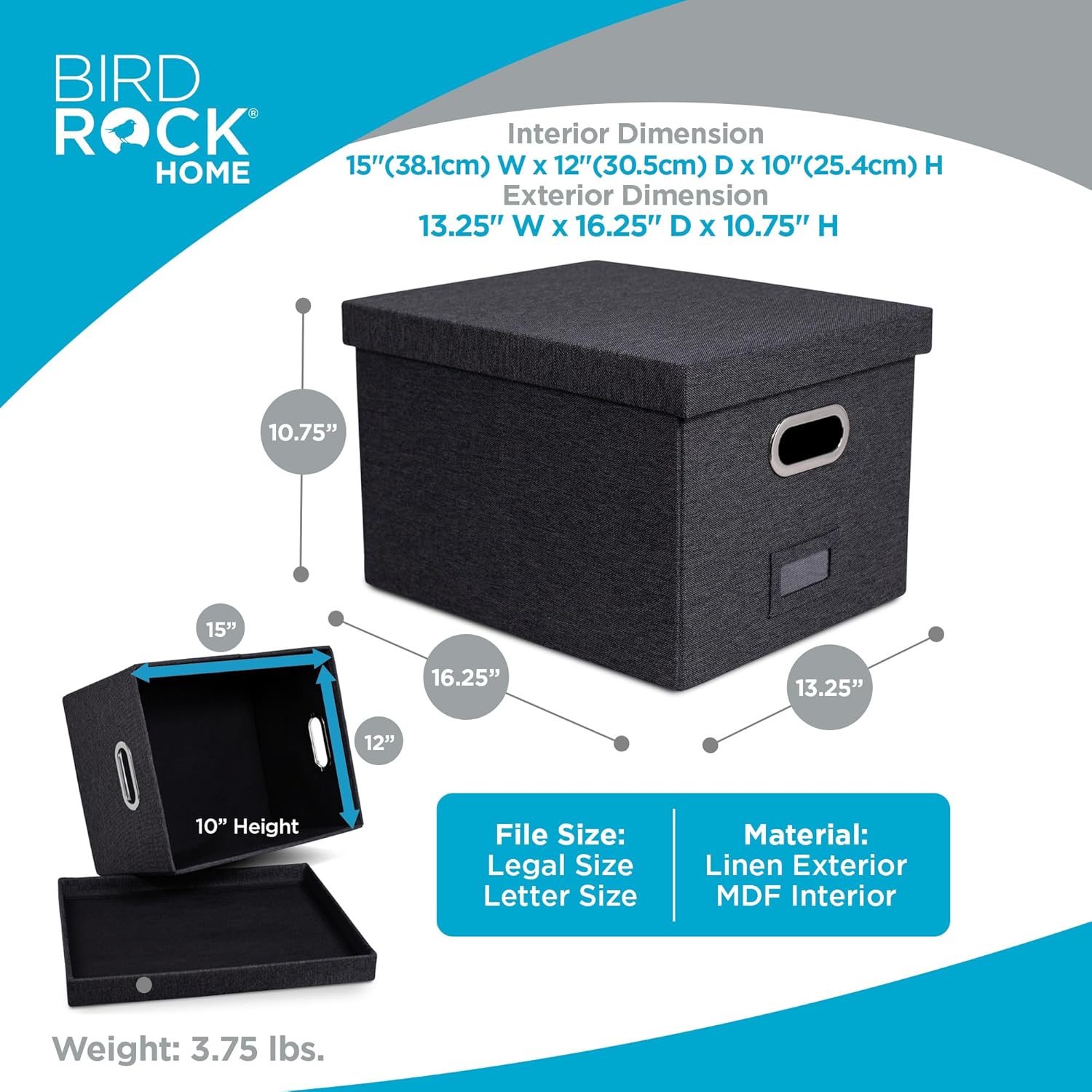 Alternative view of Internet's Best Collapsible File Storage Organizer | Decorative Linen Filing & Storage Office Box | Letter/Legal | Grey