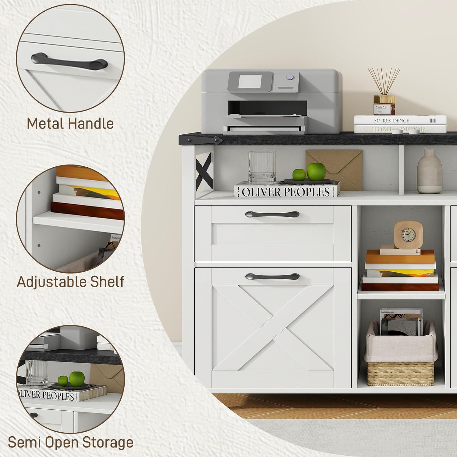 Alternative view of Lateral File Cabinets 4 Drawers with Open Storage Shelf, Farmhouse Filing Cabinet with Adjustable Shelf for Home Office, Filing Organization Storage Cabinets for Hanging Files Letter/A4. Black