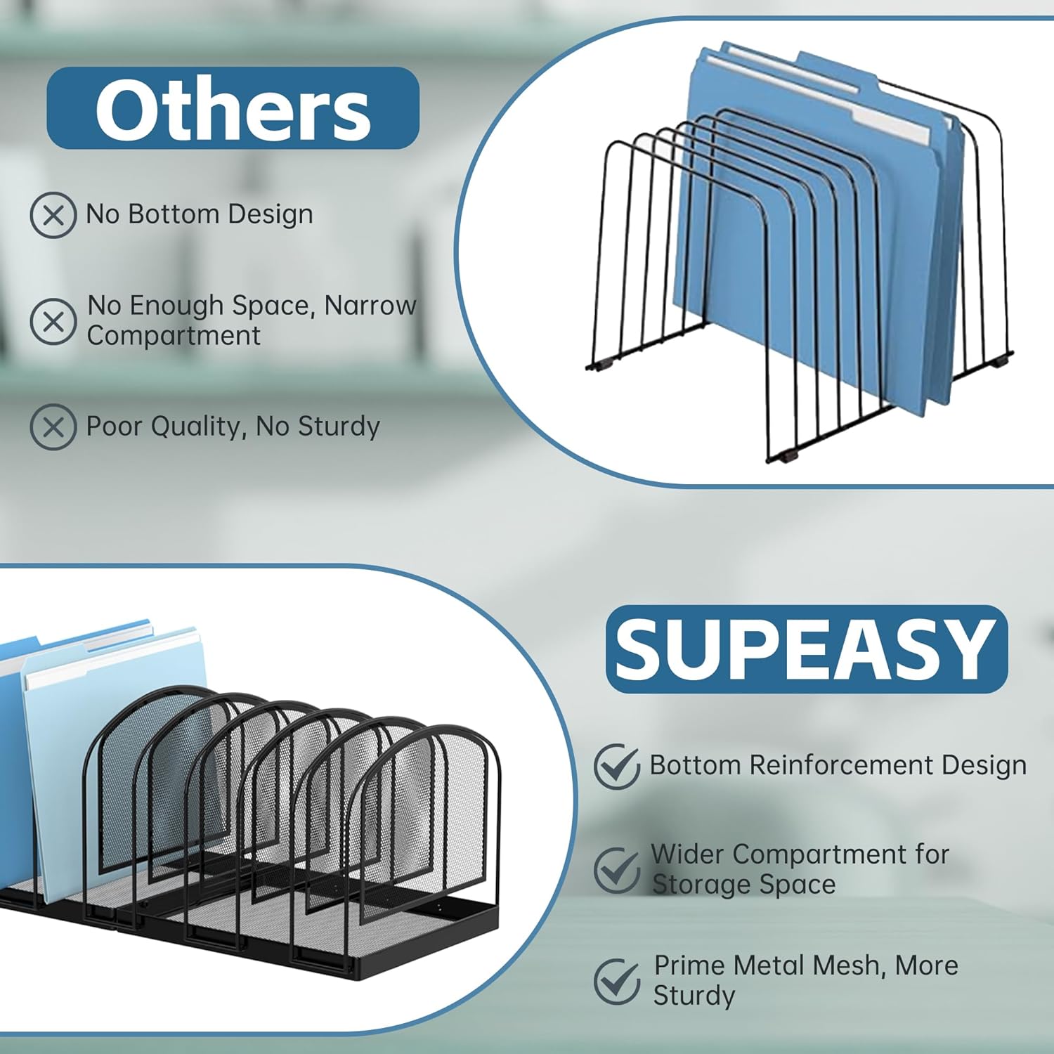 Alternative view of SUPEASY File Organizer for Desk, 9-Section Mesh Desk Organizer, Vertical File Holder Desktop Organizer File Sorter, File Folder Holder for Office Supplies, Black