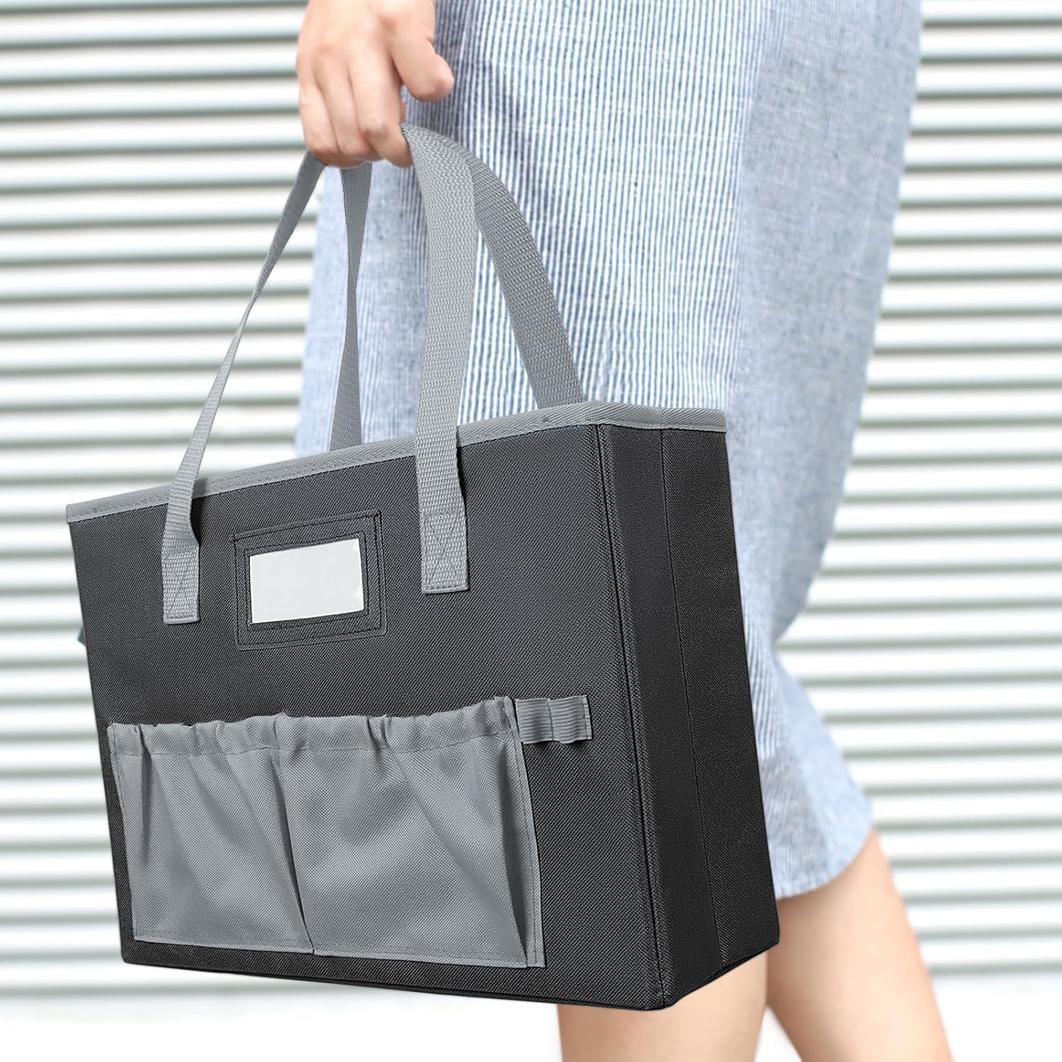 abcxgood Desktop File Organizer Box,Collapsible Hanging Filing Box,Home Office Document Storage Organizer with Front Pocket and Handles, Letter Size Folder. (BLACK)