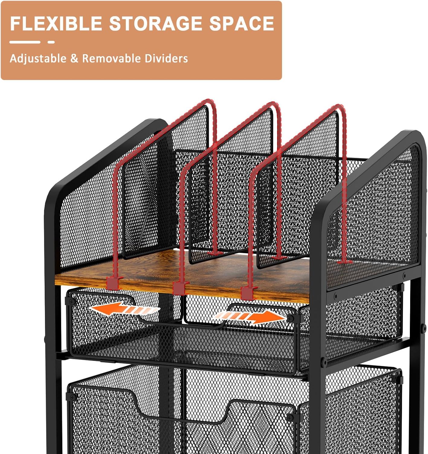 Alternative view of Tiaoheka Rolling File Cabinet with Adjustable Dividers, Mobile Filing Cabinet with 2 Storage Drawers on Lockable Wheels, Hanging File Organizer Beside Under Desk for Office, Home（Patent Pending）