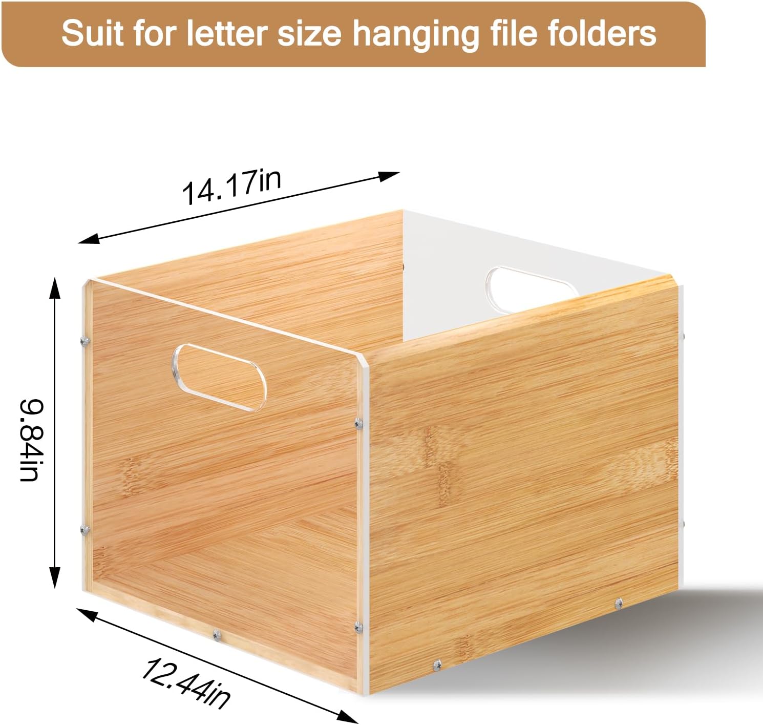 Sbanmao Hanging File Organizer, Clear Acrylic File Box Organizer, Bamboo Filing Box File Crate Organizer Storage Boxes, Portable Filing Folder with Handle for Letter Size