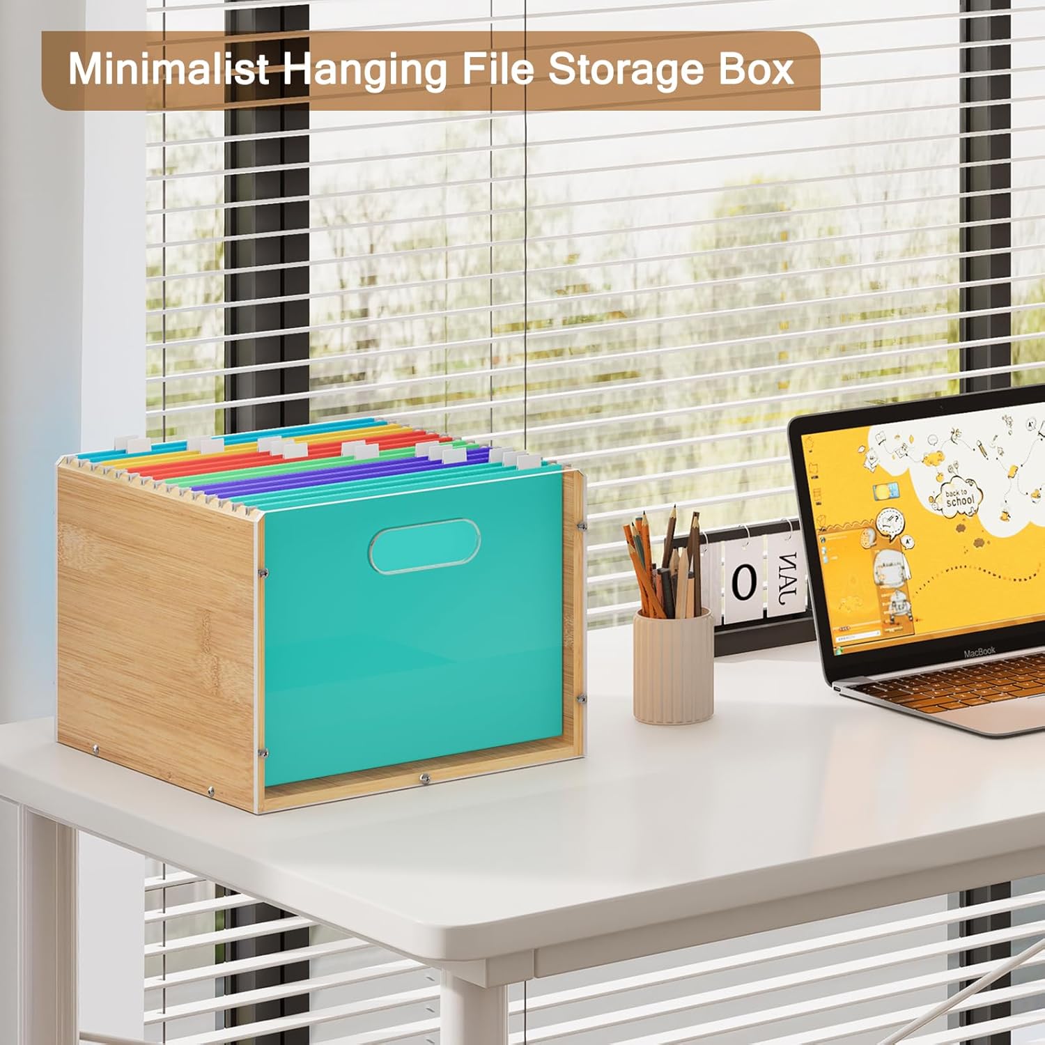 Alternative view of Sbanmao Hanging File Organizer, Clear Acrylic File Box Organizer, Bamboo Filing Box File Crate Organizer Storage Boxes, Portable Filing Folder with Handle for Letter Size