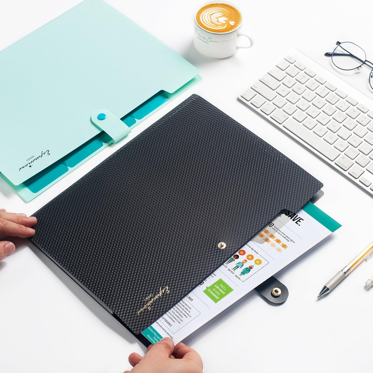 Sooez Accordion File Organizer, Letter Size Expanding File Folder with Labels, Cute Folders for Documents, Portable Paper Bill Receipt Organizer for Home School Office Supplies, Black