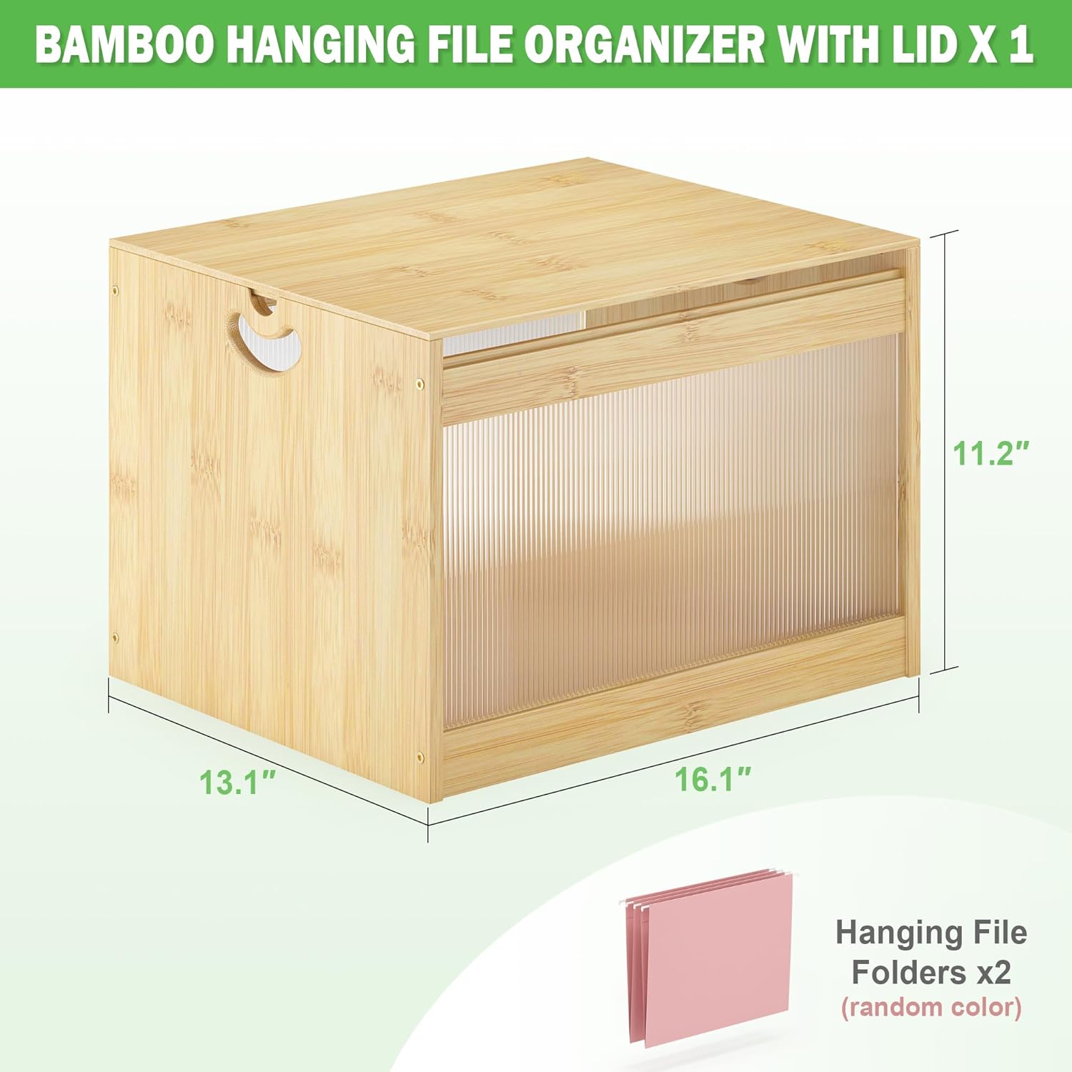 Alternative view of Hanging File Box Organizer for Letter Size, Bamboo Acrylic File Folder Storage with Lid Clear Moving Boxes Wooden with Handle Desktop Wood Filing Holder for Office Banker Document Nature 1 Pack