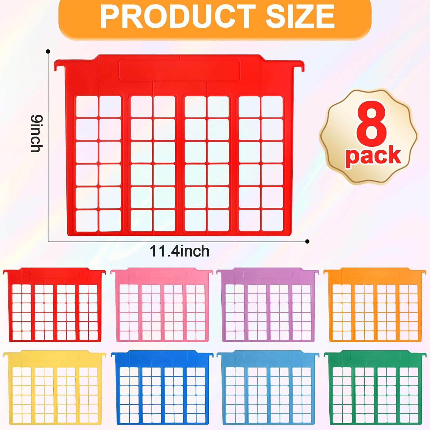 party greeting 8 Pack File and Folder Dividers 9x11.4 Inches Plastic Hanging Filing Cabinet Dividers Organizers Insertable File Separators Supplies for Office Drawer Organization (Rainbow)