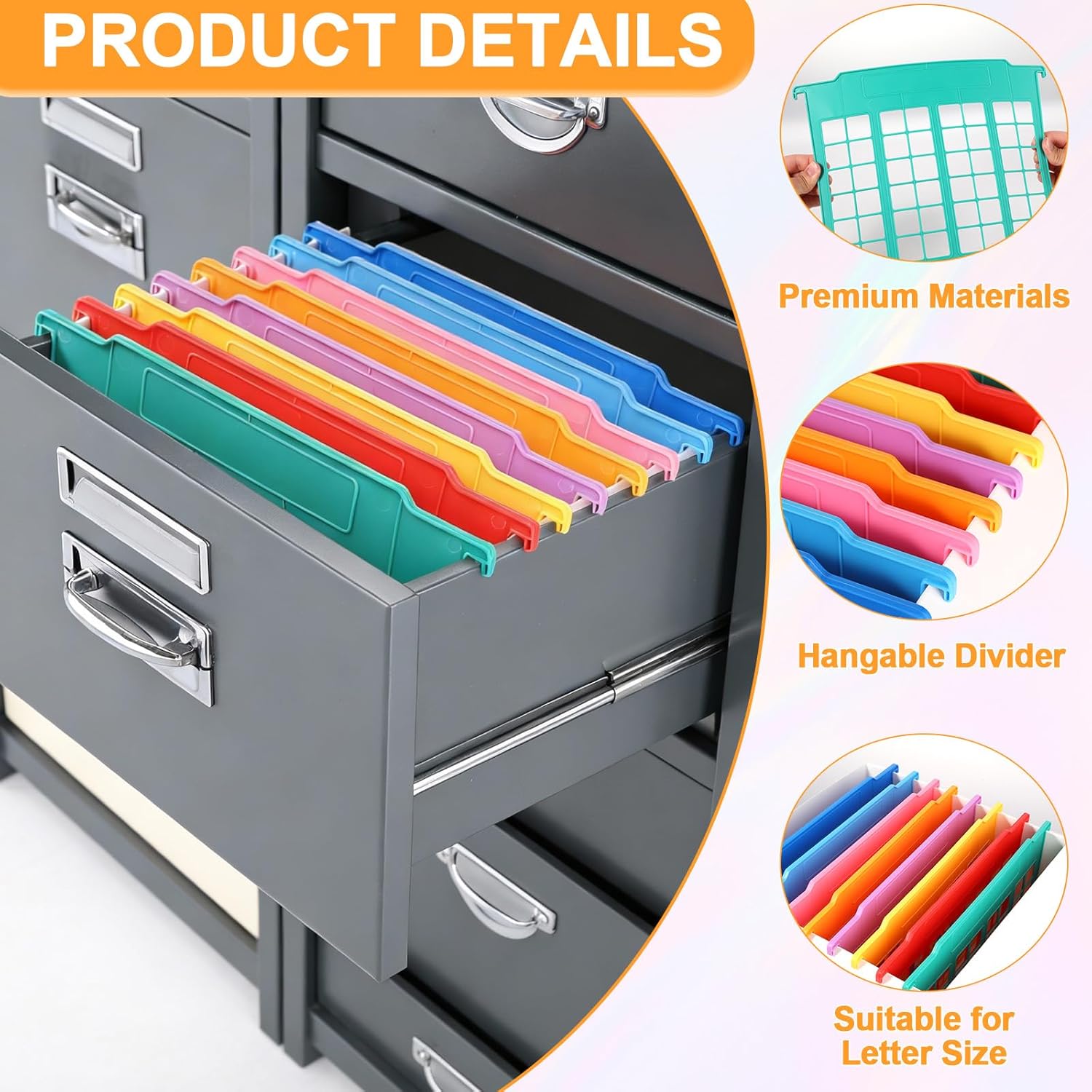 Alternative view of party greeting 8 Pack File and Folder Dividers 9x11.4 Inches Plastic Hanging Filing Cabinet Dividers Organizers Insertable File Separators Supplies for Office Drawer Organization (Rainbow)