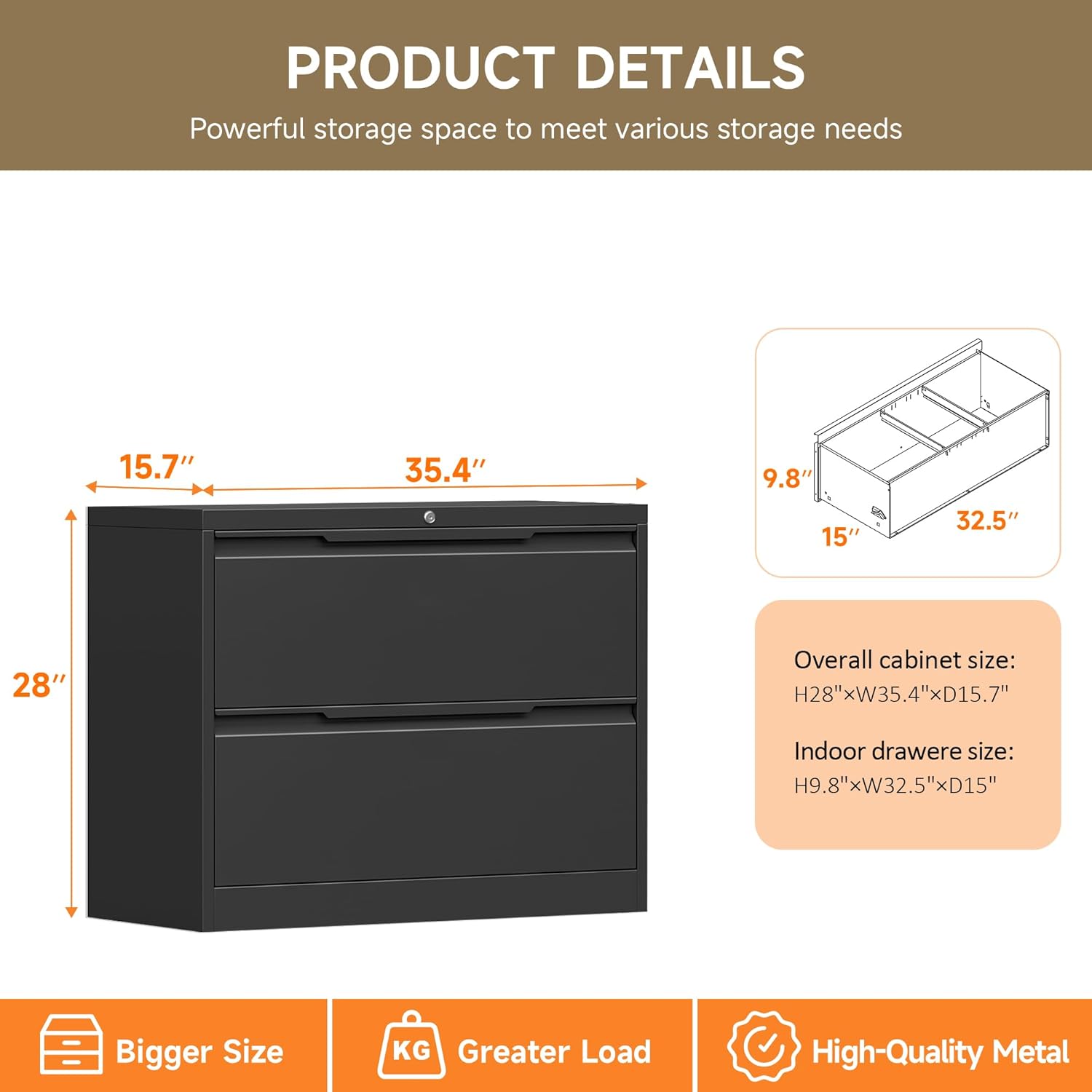 Alternative view of Topass Lateral File Cabinets with Lock, 2 Drawer Steel Wide Filing Organization Storage Cabinets, Steel File Cabinet for A4 Legal/Letter Size, Assembly Required (Black, 2 Drawer - 36" W)