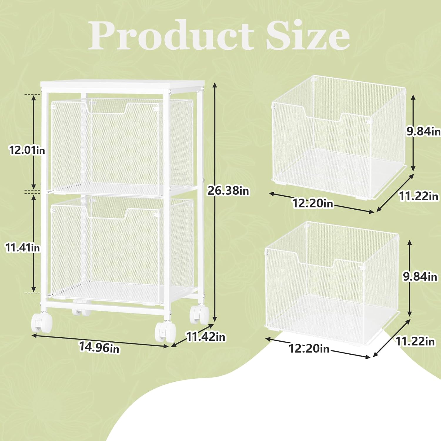 Alternative view of Rolling File Cart with 2 Storage Drawers,Under Desk Storage Cart,Hanging File Folder Organizer with Wheels, Filing Cabinet Mobile Printer Stand Utility Craft Cart for Home Office,White