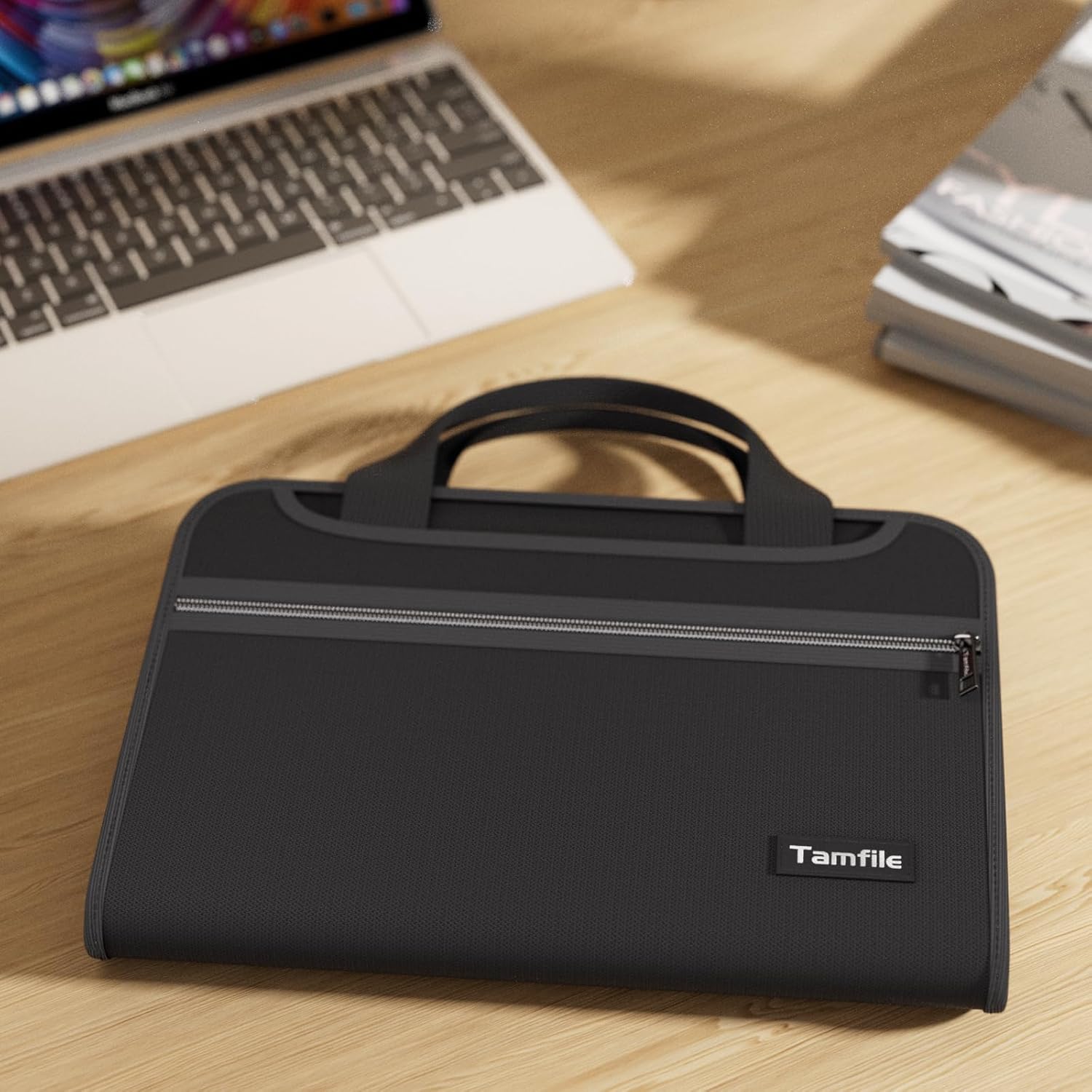 Tamfile Fireproof Accordion File Organizer with Handle, 13 Pocket Transparent Expanding File Folder with Zipper & Labels, File Folder with Multi-Pockets Paper Organizer Folder for Letter A4 Files