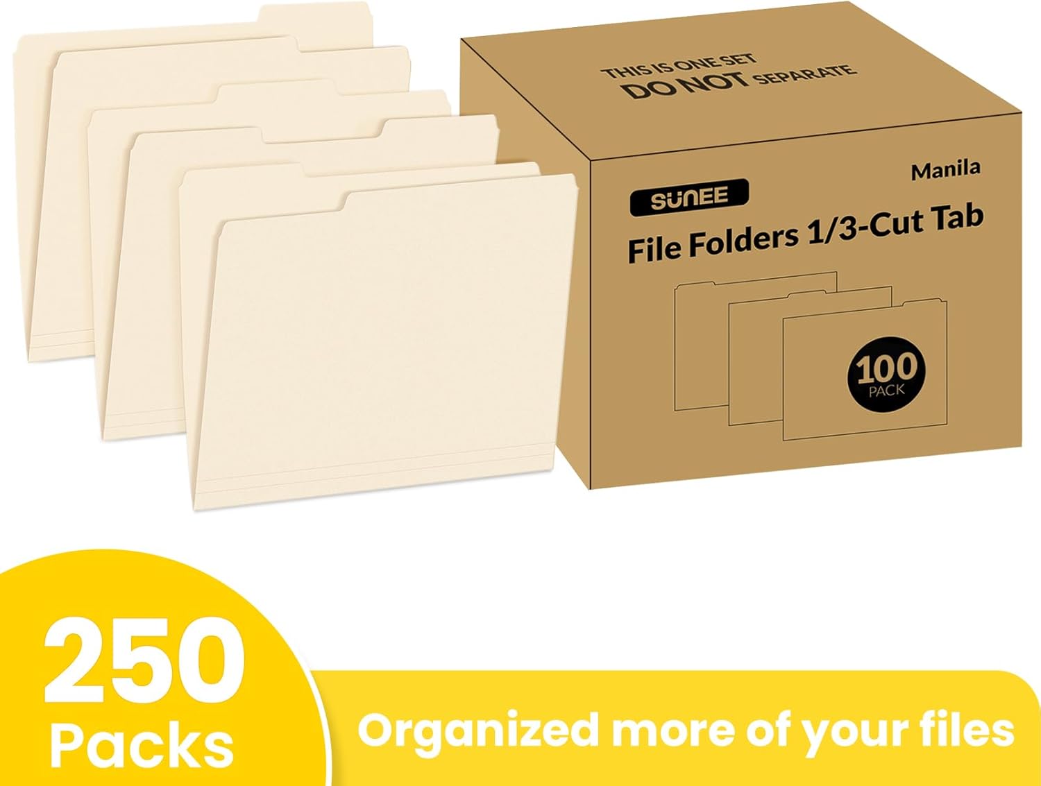 Alternative view of SUNEE Manilla Folders Letter Size (8.5 x 11 inches), 250 Per Box, 1/3 Cut Tab for Easy Labeling and Organization, Durable Standard Paper for Home, Office, School Filing