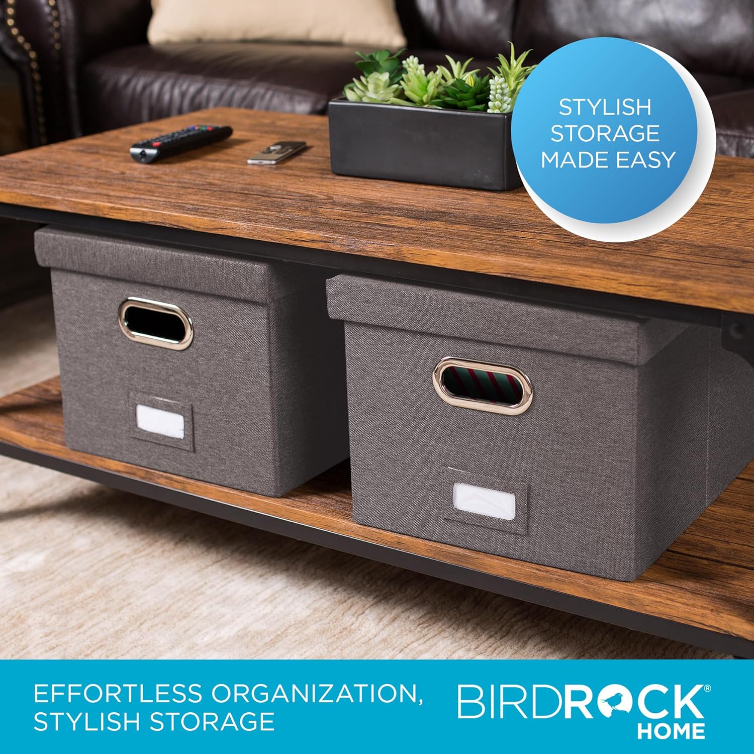 Alternative view of Internet's Best Collapsible File Storage Organizer with Lid - Decorative Linen Filing & Storage Office Box – Hanging Letter/Legal Folder – Home Office Bins Cabinet – Grey Container - 2 Pack