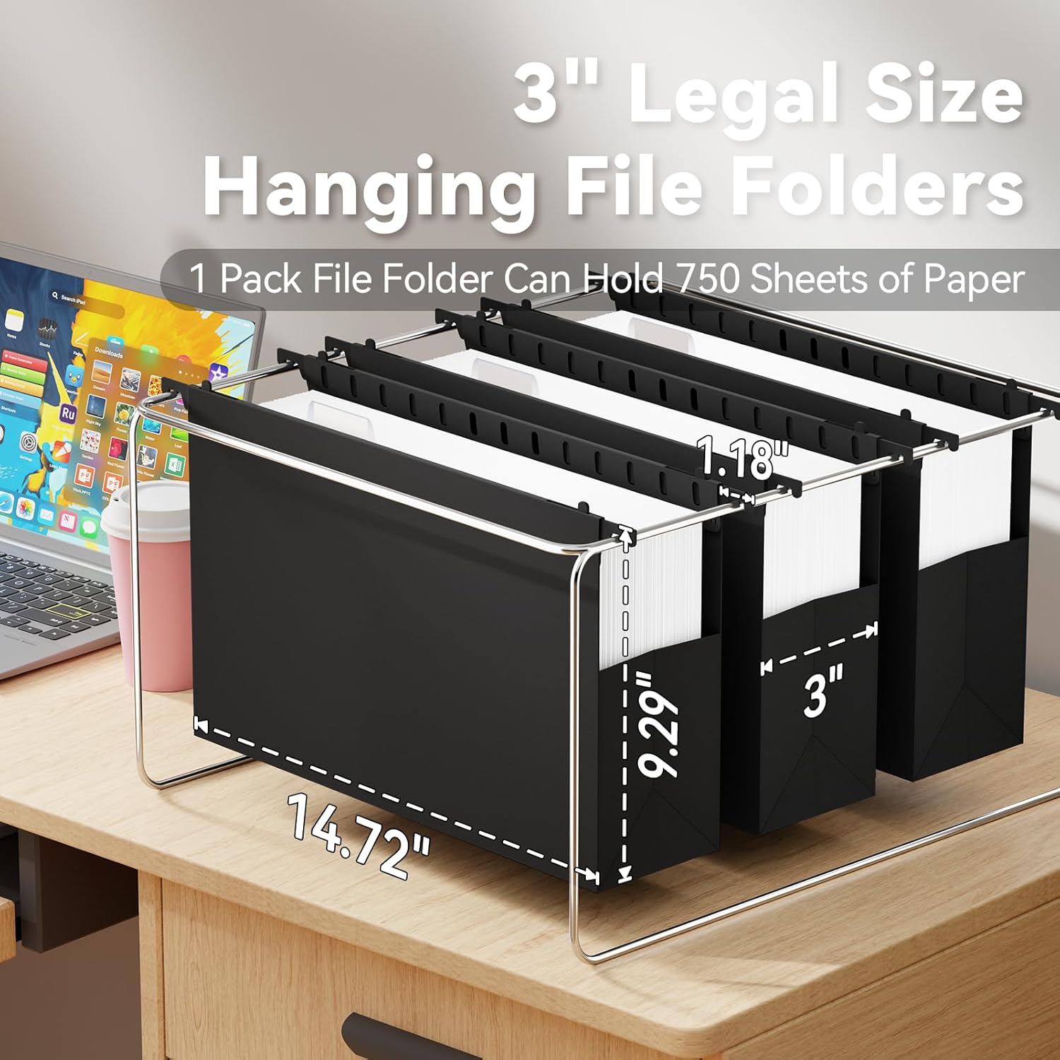 Alternative view of Ansook Legal Size Hanging File Folders Extra Capacity, Heavy Duty 3" Expandable Legal File Folder Hanging,6 Pack Plastic File Cabinet Folders for File Frmae/Box, Office School Hanging File Organizer