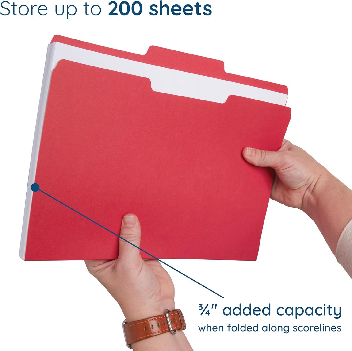 Alternative view of Blue Summit Supplies Red File Folders - Letter Size, 1/3 Cut Tabs, Durable 11pt Paper, Uncoated Red, Office & Home Organization