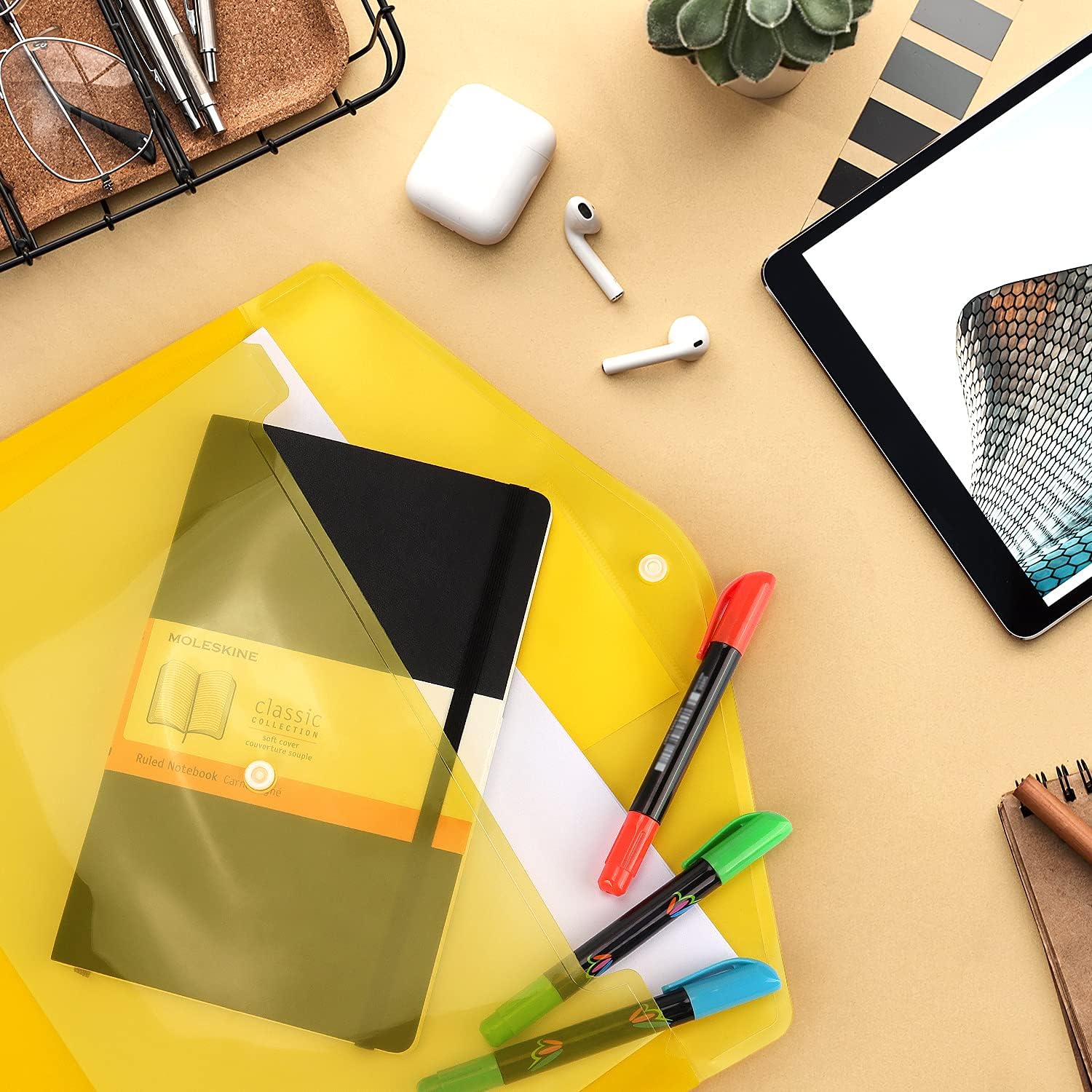 6 Pack Clear Document Folders Plastic Envelopes Poly Envelopes File Envelopes with Label Pocket and Snap Button for Home Work Office Organization, Letter Size/A4 Size, 6 Colors