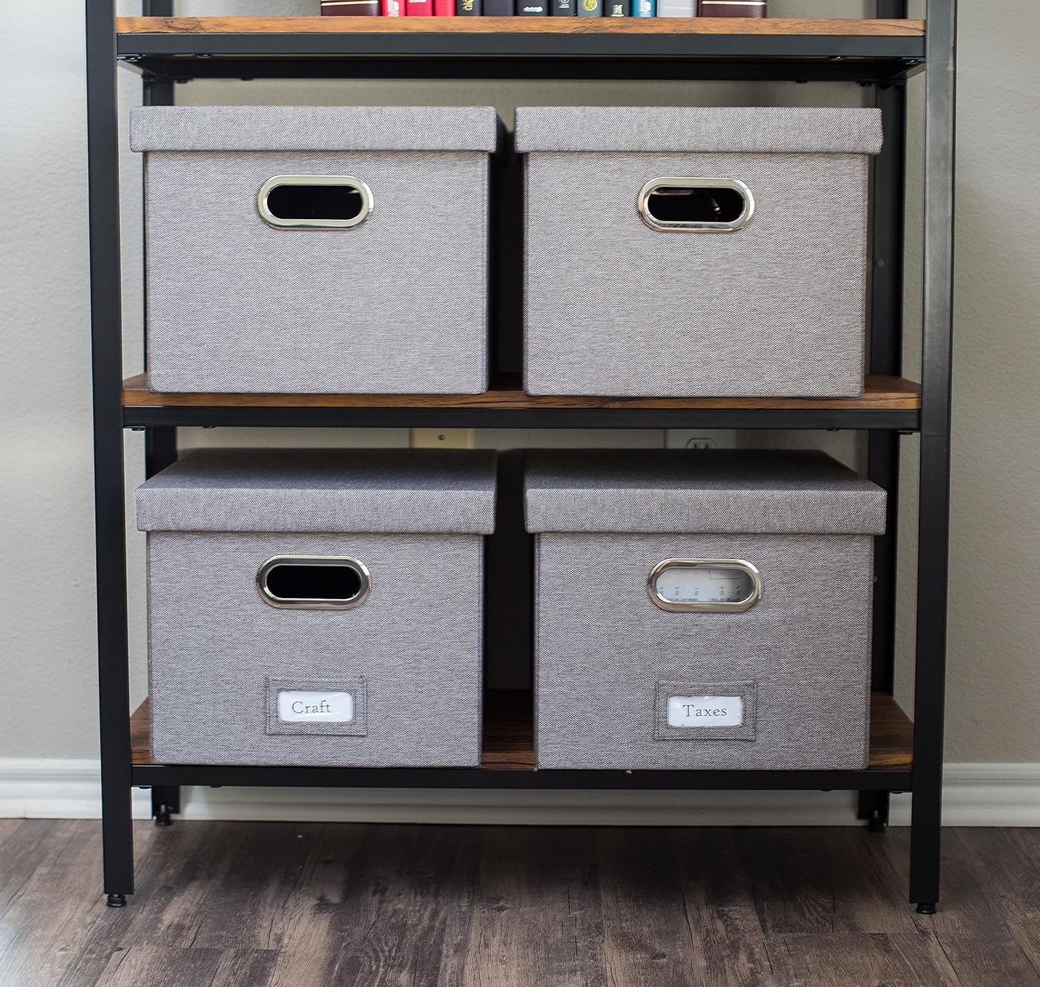 Internet's Best Collapsible File Storage Organizer with Lid - Decorative Linen Filing & Storage Office Box u2013 Hanging Letter/Legal Folder u2013 Home Office Bins Cabinet u2013 Grey Container - 4 Pack