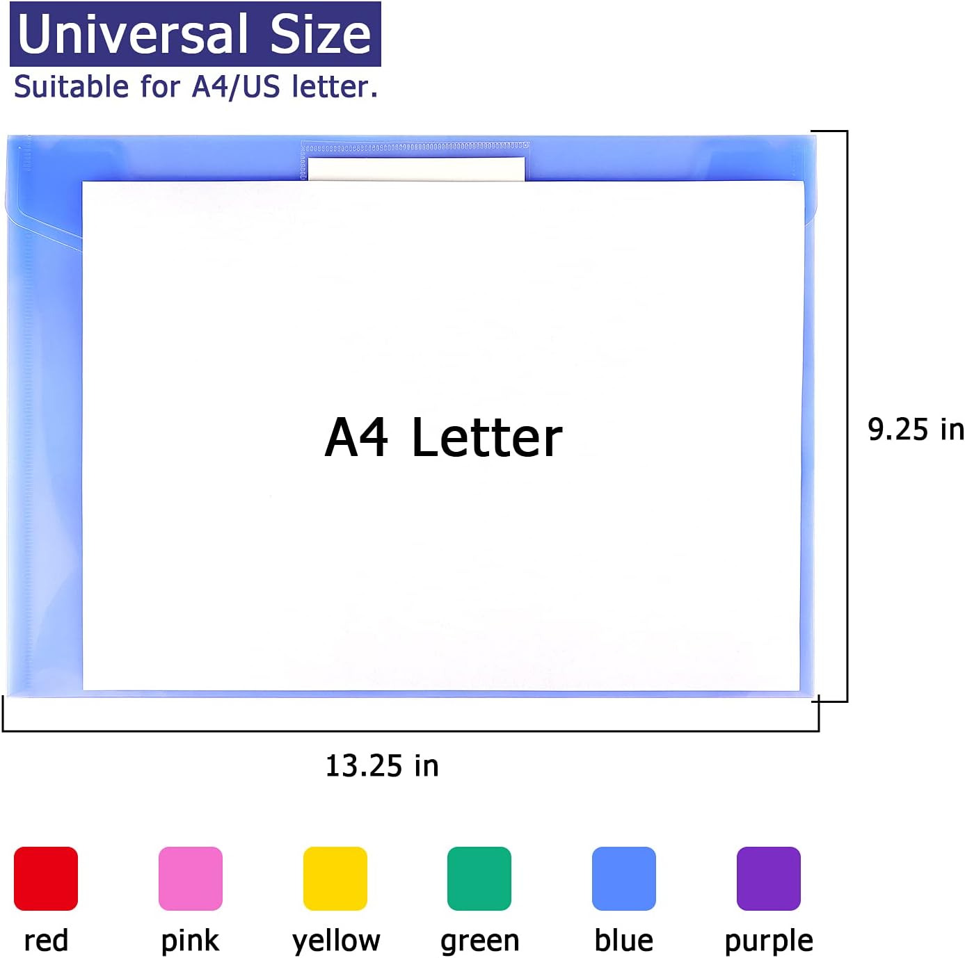 Alternative view of 6 Pack Clear Document Folders Plastic Envelopes Poly Envelopes File Envelopes with Label Pocket and Snap Button for Home Work Office Organization, Letter Size/A4 Size, 6 Colors