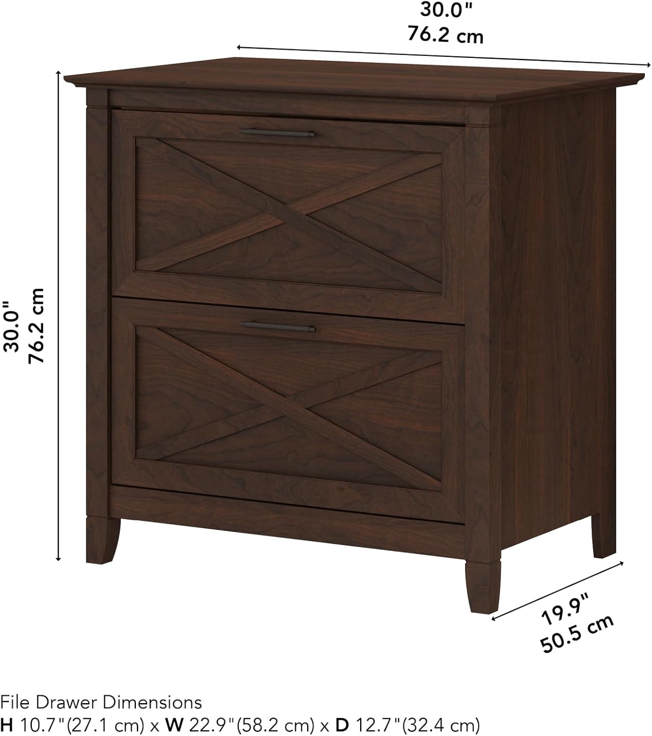 Alternative view of Bush Home Key West 2 Drawer Lateral File Cabinet in Bing Cherry, Document Storage for Home Office, Accent Chest with Drawers