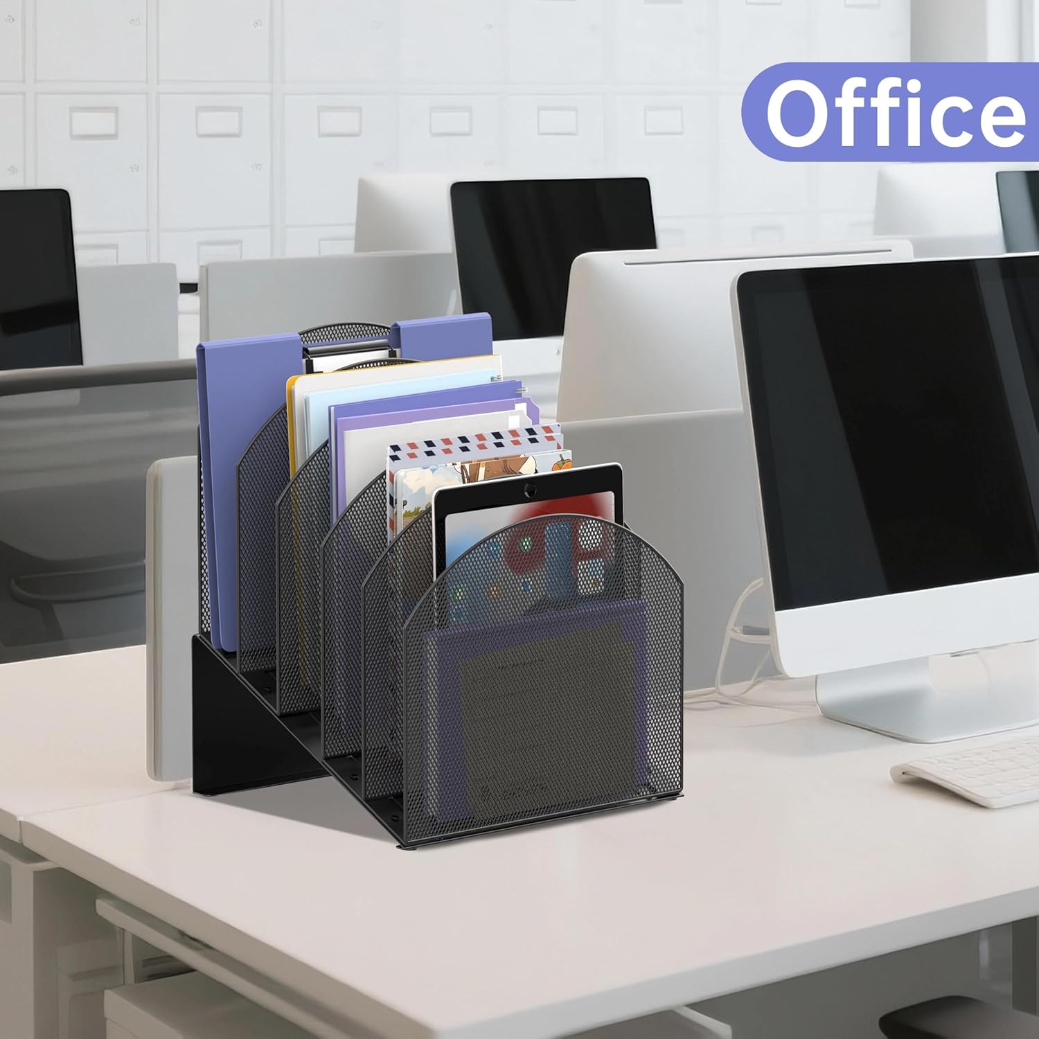 ReePlan 5-Section Desk File Organizer, Vertical File Organizer for Desk, Mesh Folder Holder Mail Sorter for Home Office School, Black