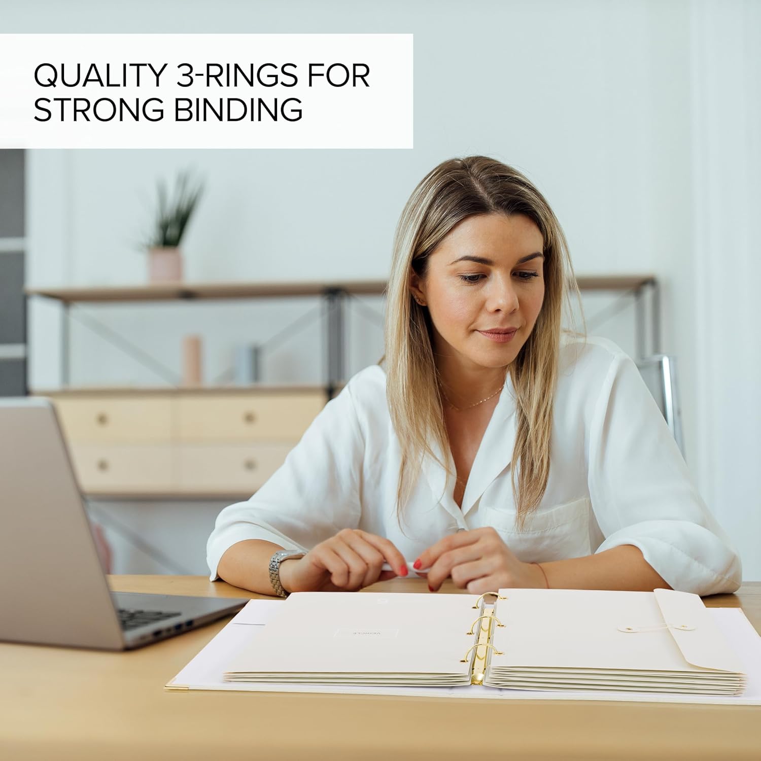 Sturdy Document Organizer Set with Folders - Beautiful Linen 3-Ring Binder Safely Stores All Important Documents & Files in One Place - Easy to Use Expanding Storage Incl. Envelopes, Pockets & Labels