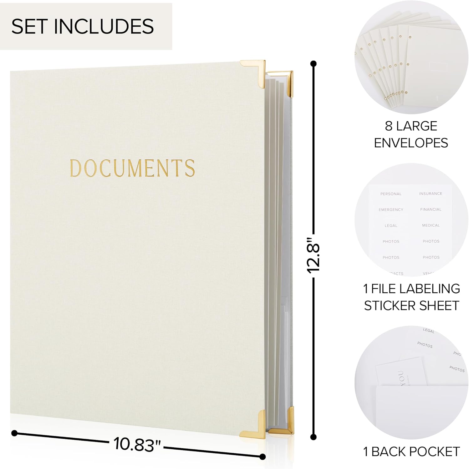 Alternative view of Sturdy Document Organizer Set with Folders - Beautiful Linen 3-Ring Binder Safely Stores All Important Documents & Files in One Place - Easy to Use Expanding Storage Incl. Envelopes, Pockets & Labels