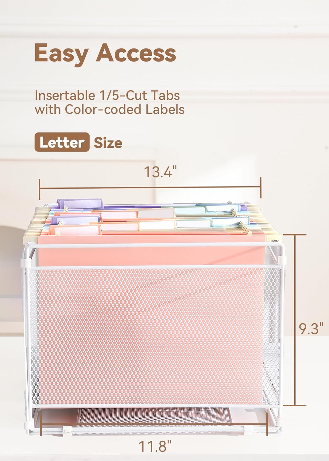 SortRax Plastic Extra Capacity Hanging File Folders, 2" Pastel Expanding Pocket, Heavy Duty for Filing Cabinet, Insertable 1/5-Cut Tabs, Letter Size - 12 Pack