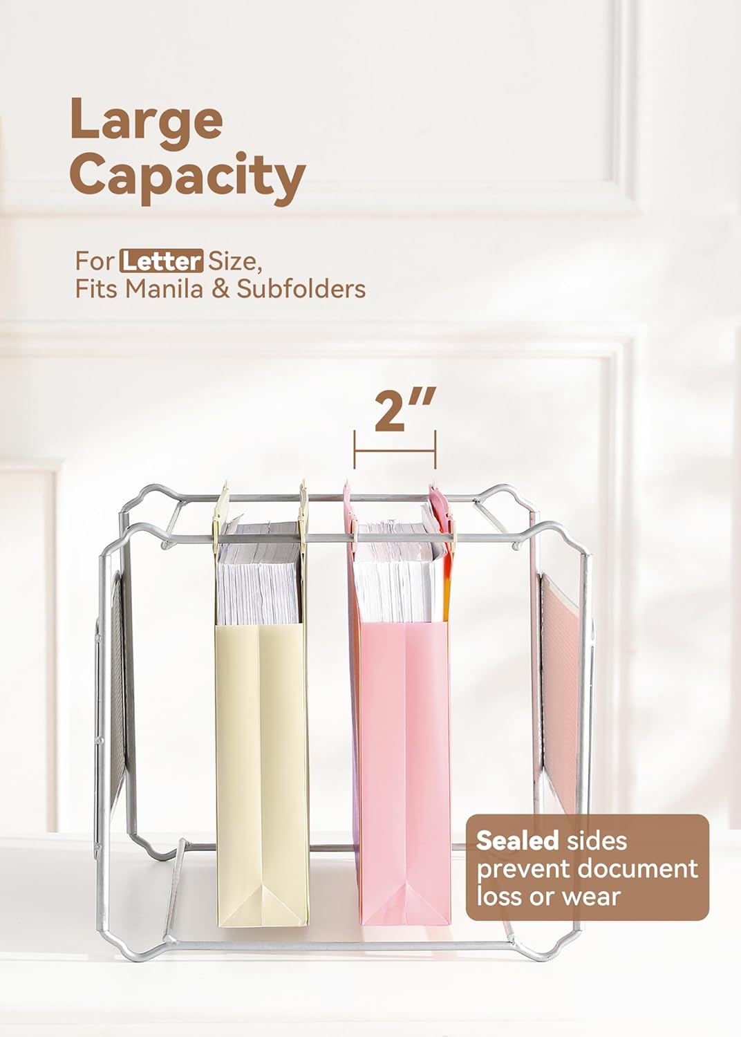 Alternative view of SortRax Plastic Extra Capacity Hanging File Folders, 2" Pastel Expanding Pocket, Heavy Duty for Filing Cabinet, Insertable 1/5-Cut Tabs, Letter Size - 12 Pack