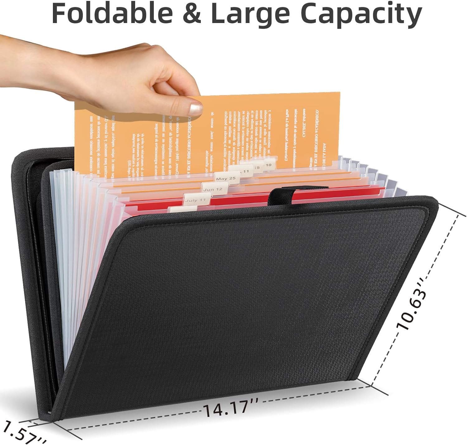 Alternative view of Huolewa Fireproof Accordion File Organizer, Portable Expanding File Folder with Waterproof Zipper&Labels, Black Document Organizer with 13 Pockets, File Organizer for Important Document/Paper Storage