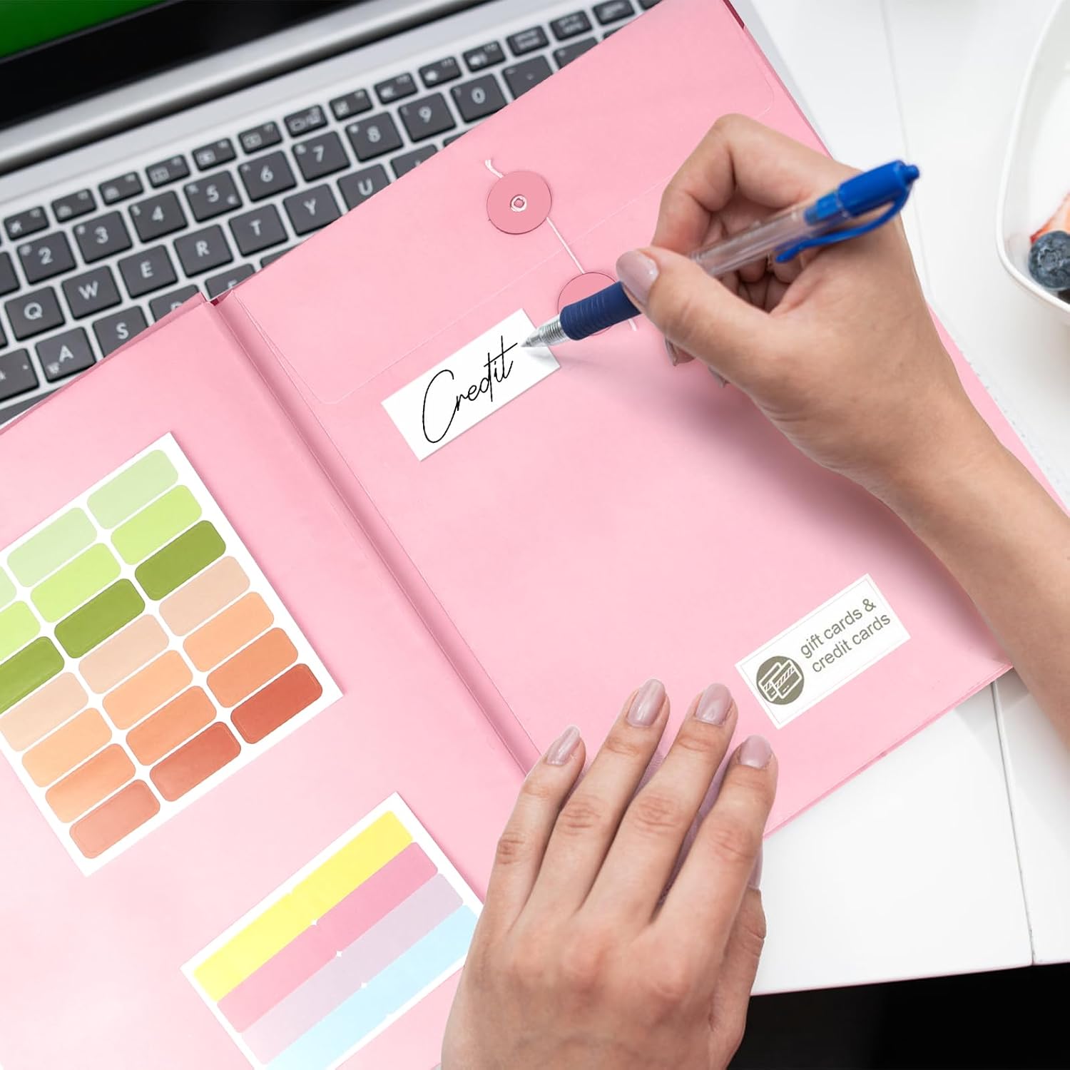 Document Organizer, File Folder with Labels and Pockets, Expanding Storage Folder for Important Papers, Emergency Binder, Birth Certificates and Letters, Ideal for Home Files Organization (Pink)