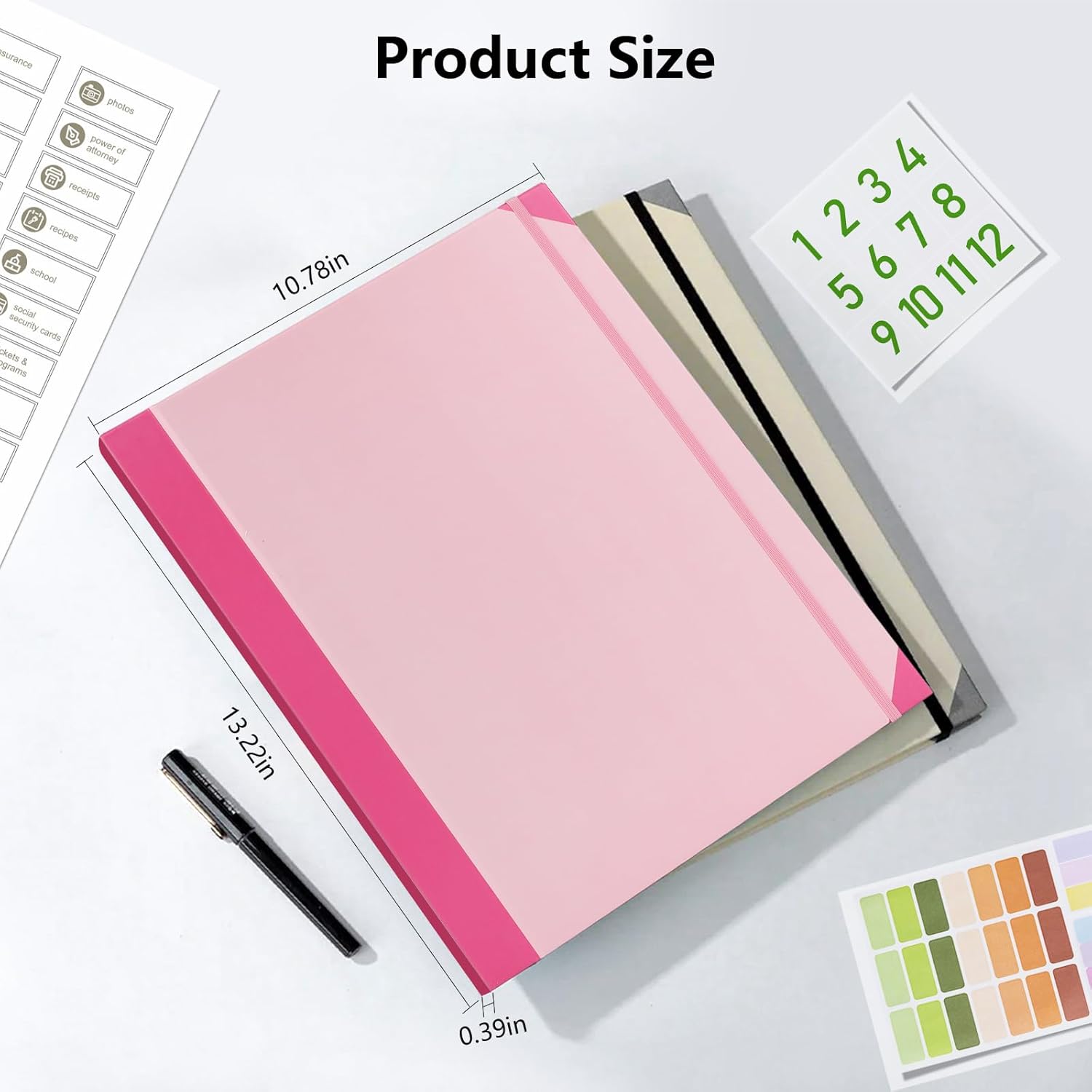 Alternative view of Document Organizer, File Folder with Labels and Pockets, Expanding Storage Folder for Important Papers, Emergency Binder, Birth Certificates and Letters, Ideal for Home Files Organization (Pink)