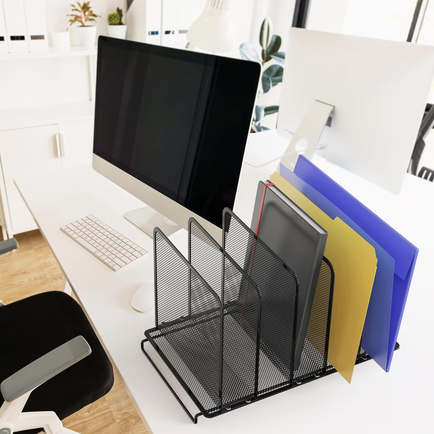 Simple Houseware Expandable 5 Section Upright File Sorter Organizer, Black