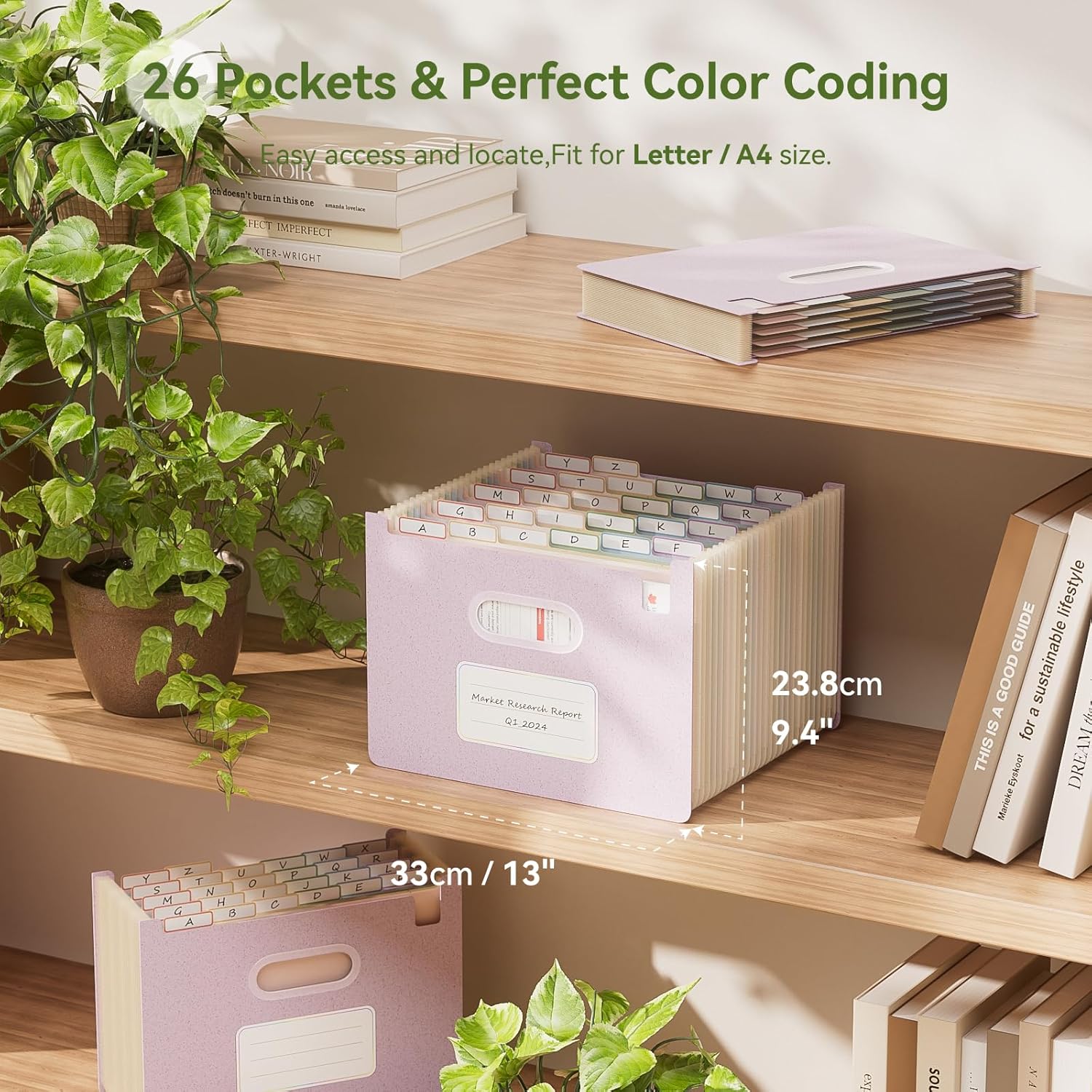 Alternative view of EcoStash 26 Pockets Accordion File Organizer, Wheat Straw File Folders, Upright&Open Top, A-Z Bill Receipt Organizer, 100% BPA Free, Return to Nature, Letter/A4 Size - Lavender Purple