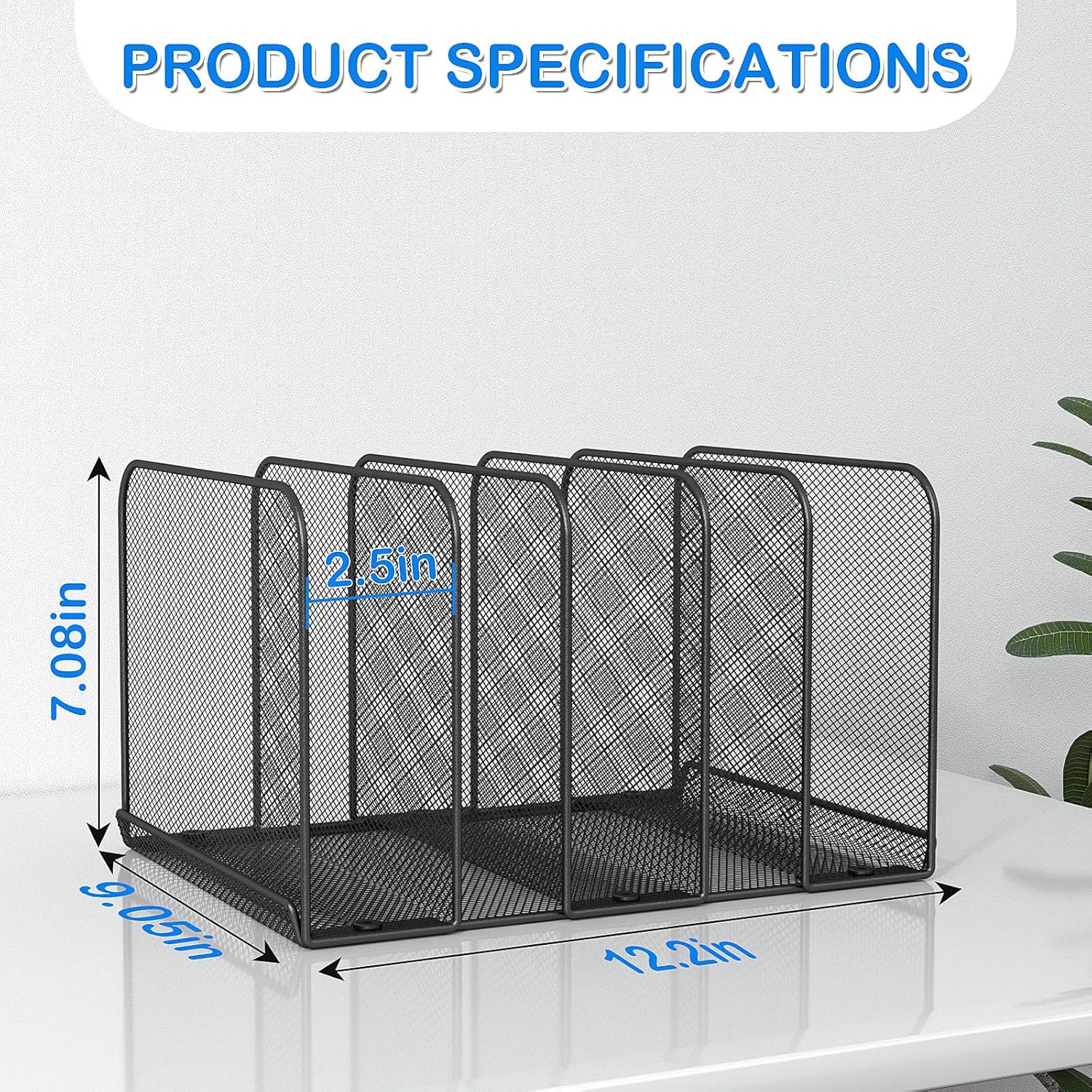 TOPCJ 5 Sections Desk File Holder/Rack/Sorter,Mesh File Organizer,File Folder Organizer,Metal Upright Desktop Organization for Documents,Magazine,Kitchenware,Antiskid,Antirust,Sturdy,1 Pack