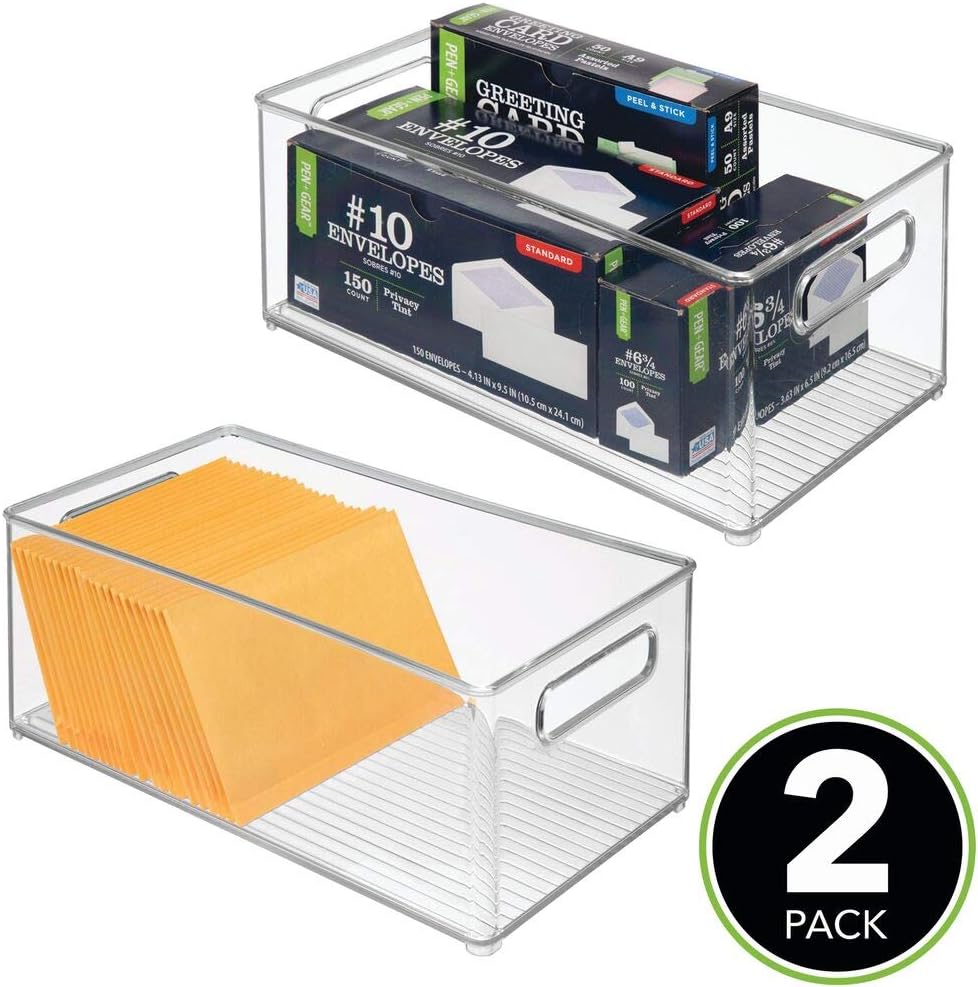 Alternative view of mDesign Deep Plastic Storage Organizer Container Bin, Office Organization for Filing Cabinet, Cupboard, Shelves, and Desk - Holds Notepads, Pens, Pencils, Highlighters, and Staplers - 2 Pack - Clear