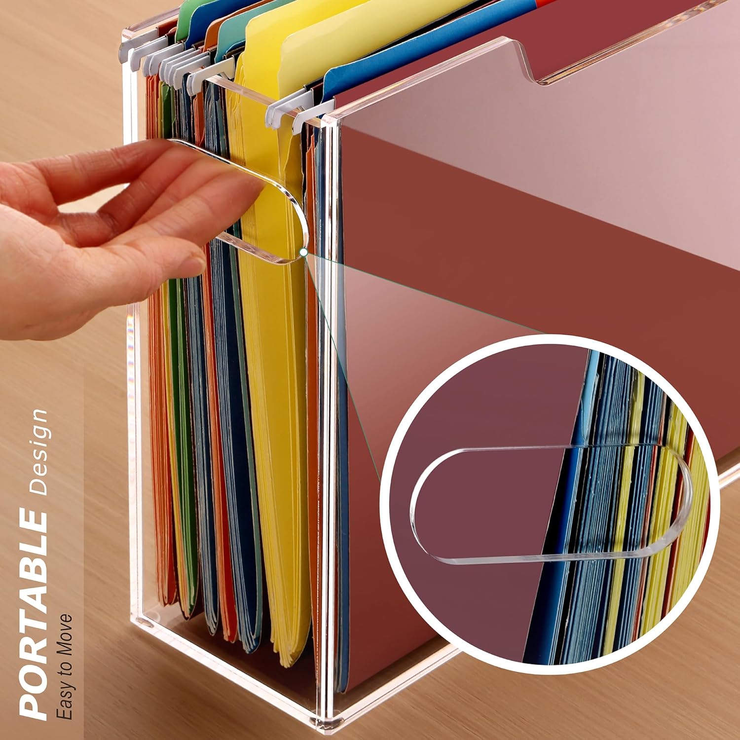 Alternative view of Tfirhuoe Acrylic File Folder Organizer, Clear Hanging File Organizer Box for Letter Size, Desktop File Holder with Handles, Slim Filing Storage Box for Desk Office Home Work -1 Pack