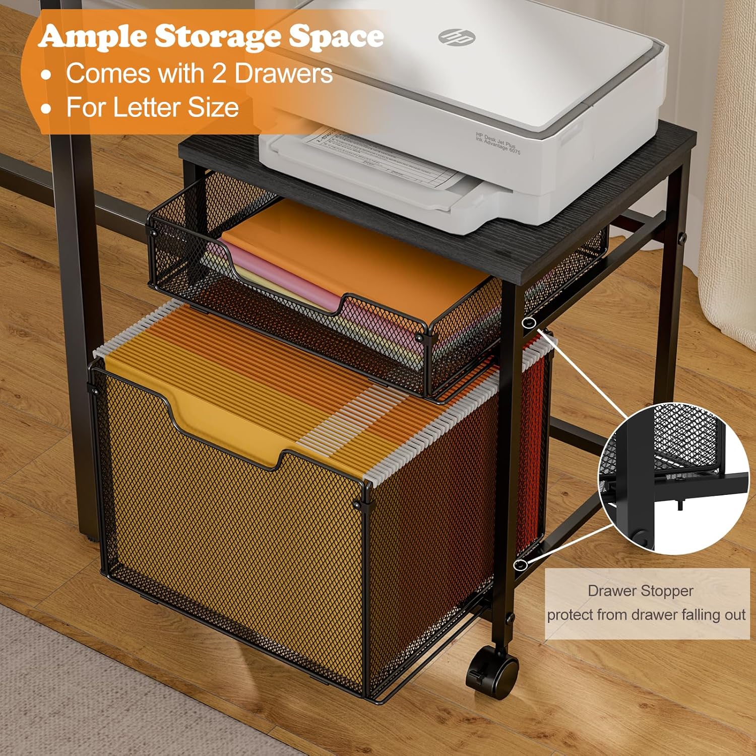 Alternative view of Rolling File Cabinet Cart, Printer Stand with Storage Drawer, Mobile Filing Cabinet on Lockable Wheel, Printer Cart with Hanging File Folder Organizer Beside Under Desk for Office Home(Patent Pending)