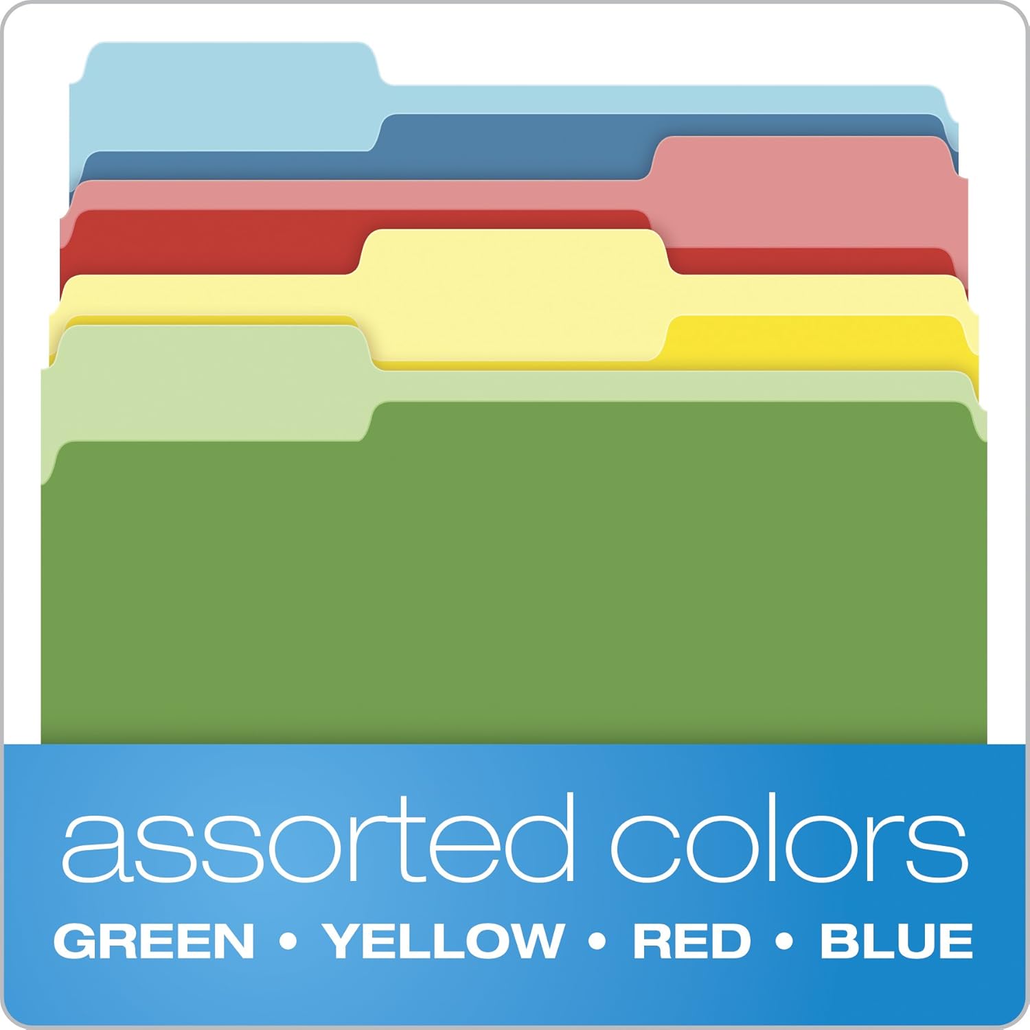 Alternative view of Pendaflex Two-Tone Color File Folders, Letter Size, Assorted Colors (Bright Green, Yellow, Red, Blue), 1/3-Cut Tabs, Assorted, 36 Pack (03086), 4-color