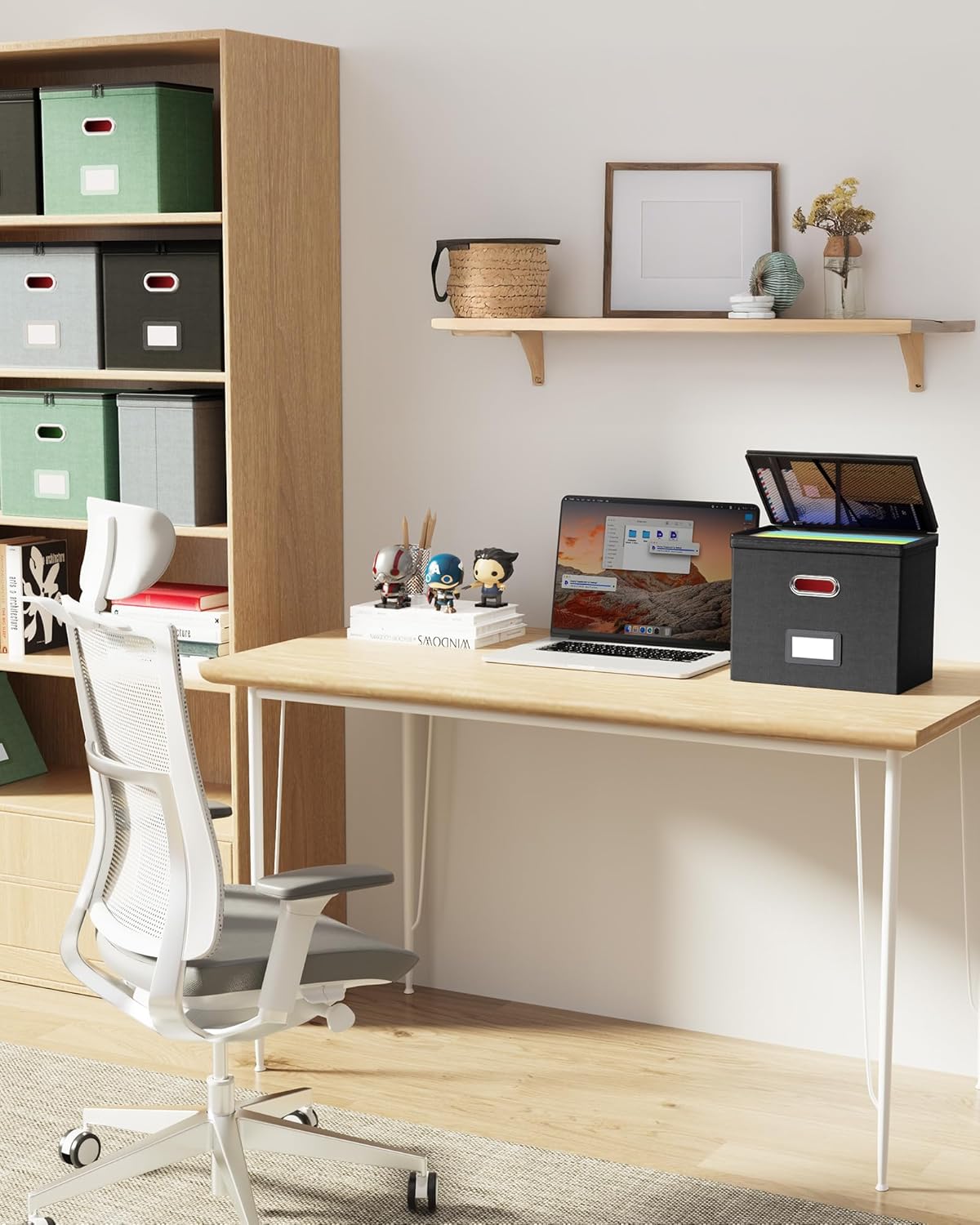 Oterri 2 Pack File Organizer Boxes with Lids, File Box with Mesh Pockets, Document Organizer Box for File Folders Letter Size, Zippers Filing Box for Home, Office, School (Black, Without Folders)