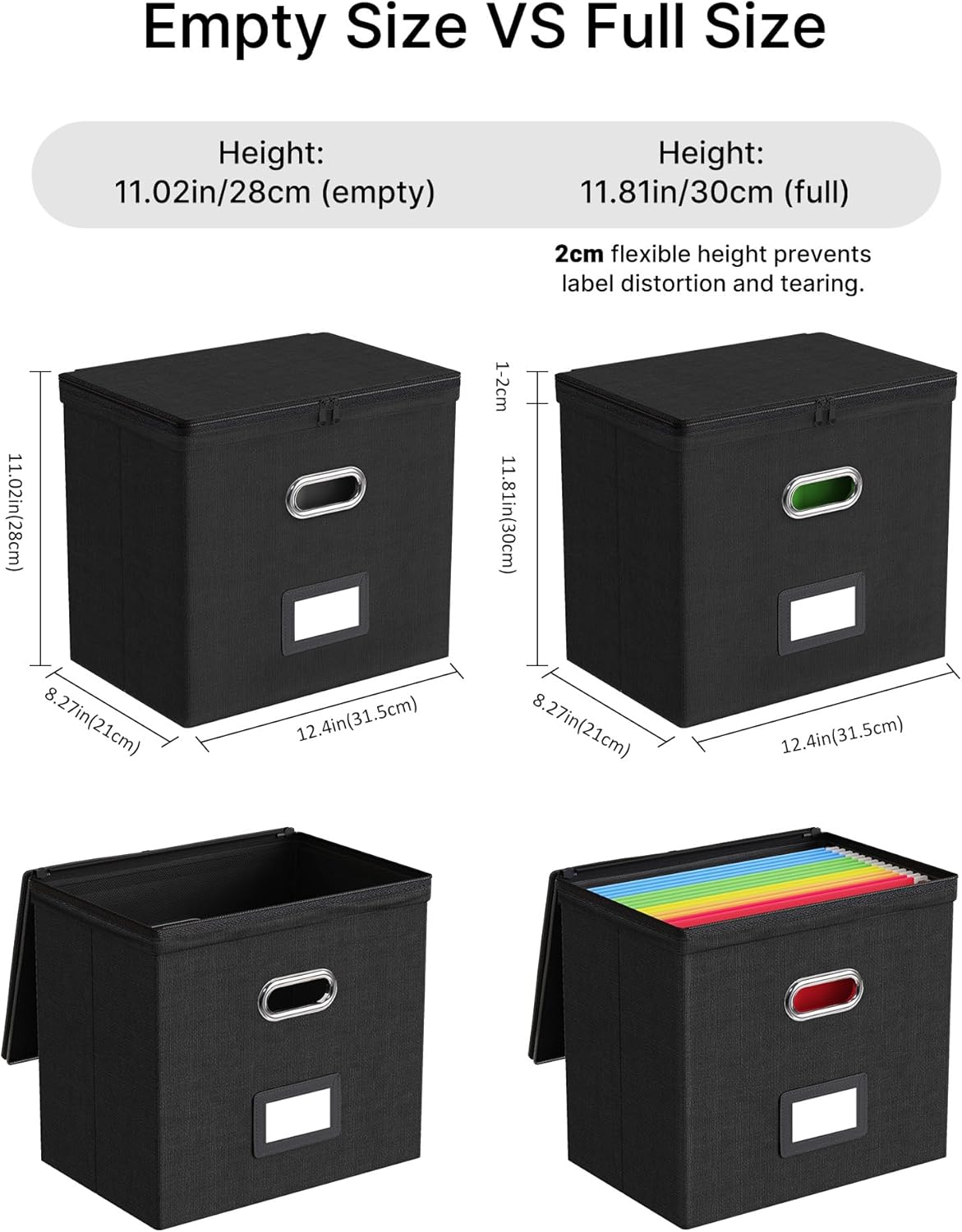 Alternative view of Oterri 2 Pack File Organizer Boxes with Lids, File Box with Mesh Pockets, Document Organizer Box for File Folders Letter Size, Zippers Filing Box for Home, Office, School (Black, Without Folders)
