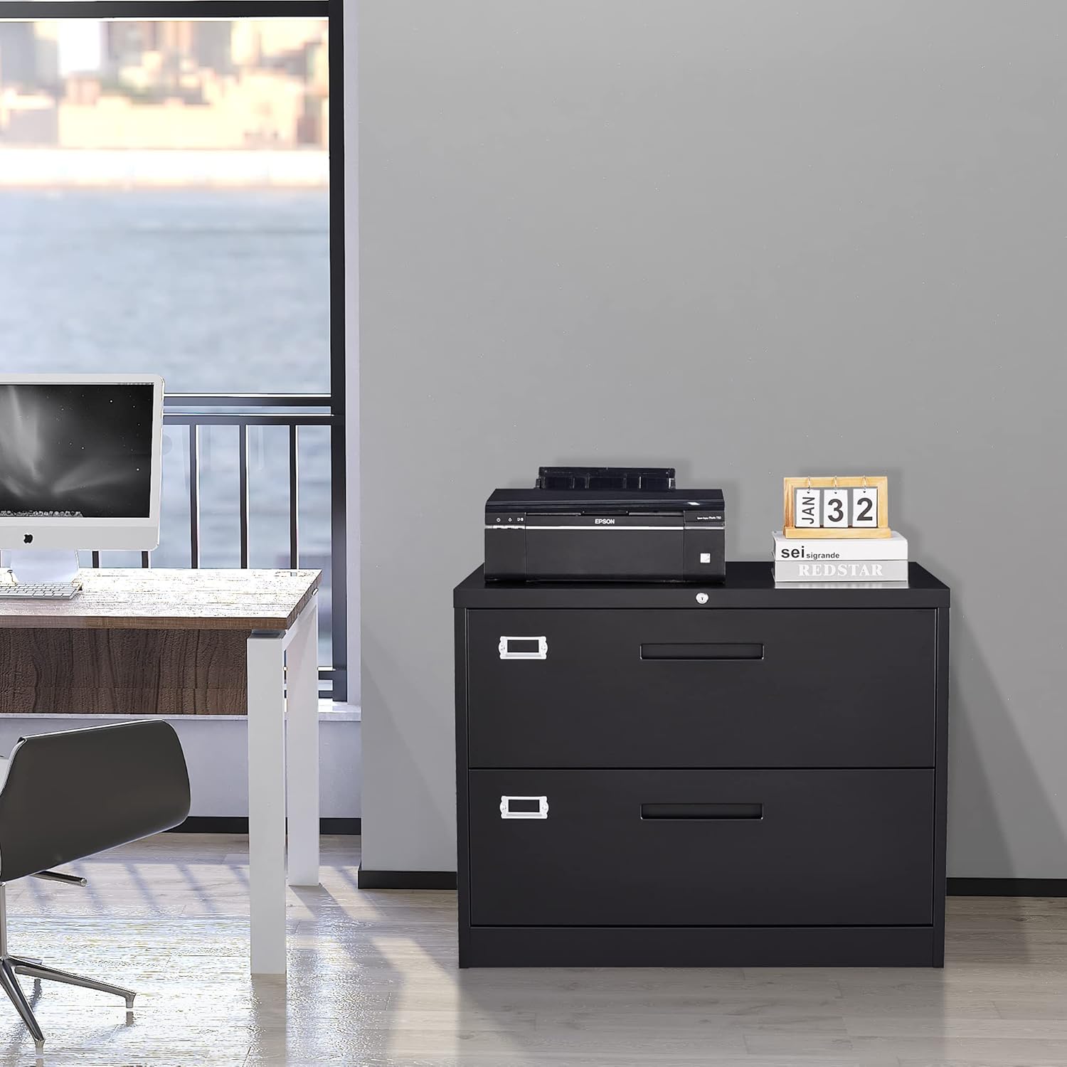 Letaya Metal Lateral File Cabinets with Lock,2 Drawer Steel Wide Filing Organization Storage Cabinets,Home Office Furniture for Hanging Files Letter/Legal/F4 Size (Blcak-2 Drawer)