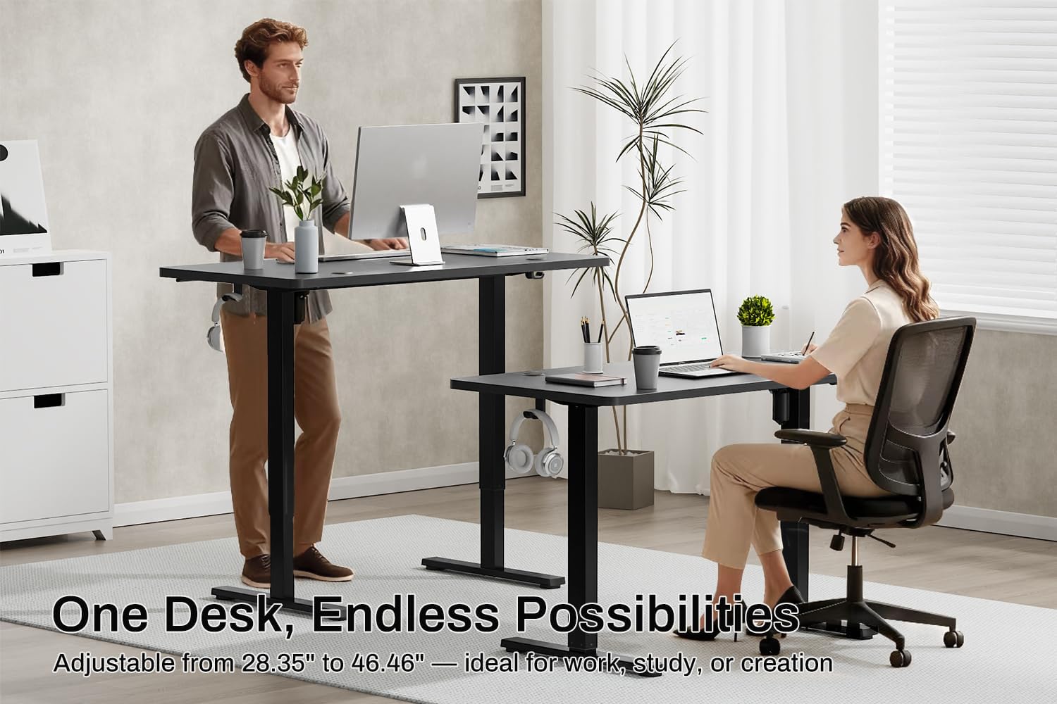 IRILIA Standing Desk Electric Height Adjustable Desk 39.37 x 23.6 Inches Sit Stand up Desk, Computer Home Office Desk Memory Preset with Two-Piece Desktop (Black, 40 * 24 Inch)